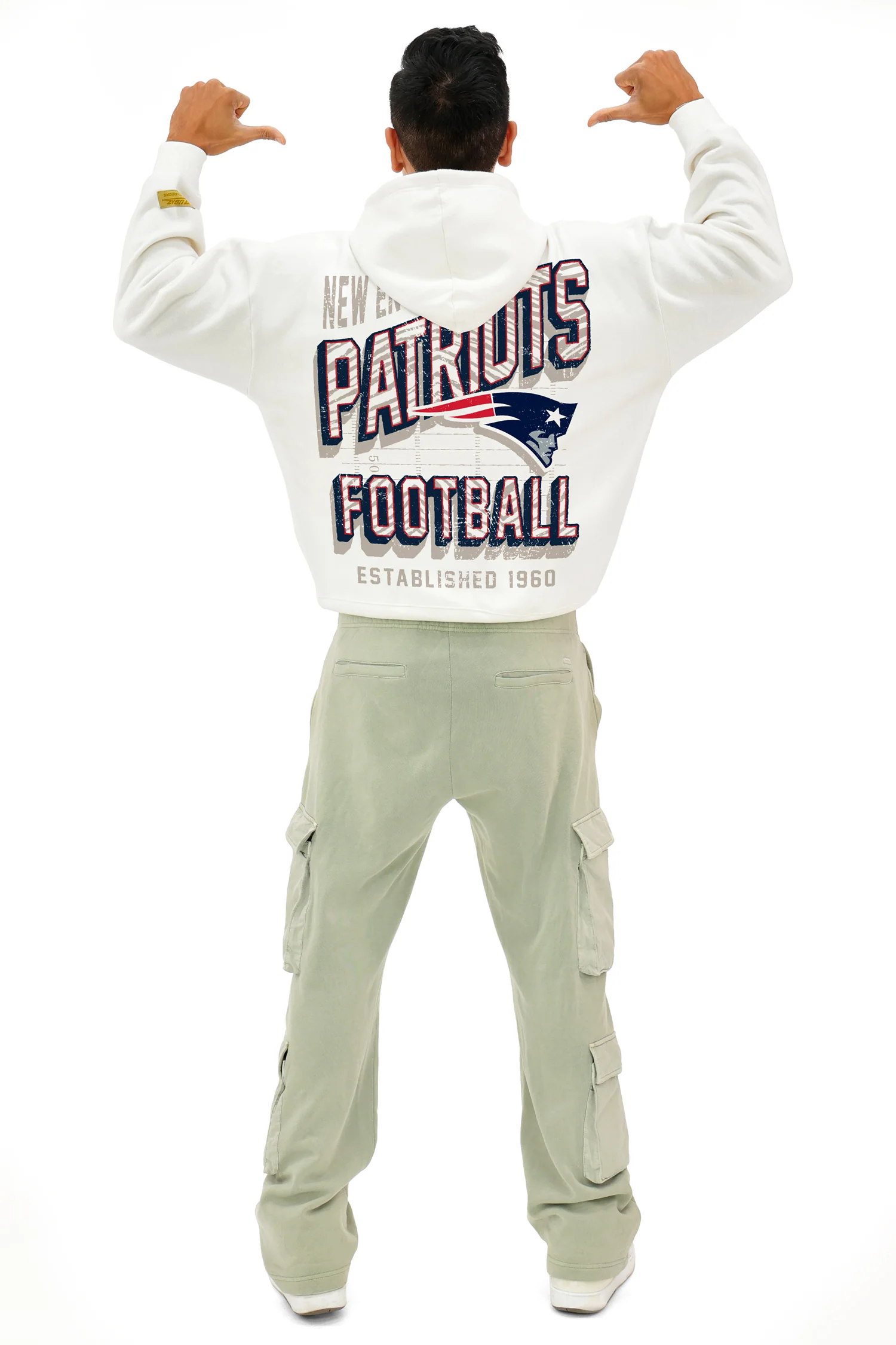 Zubaz NFL UNISEX 90s Vintage First Down Drop Shoulder Hoodie- Off White, NEW ENGLAND PATRIOTS - Image 5