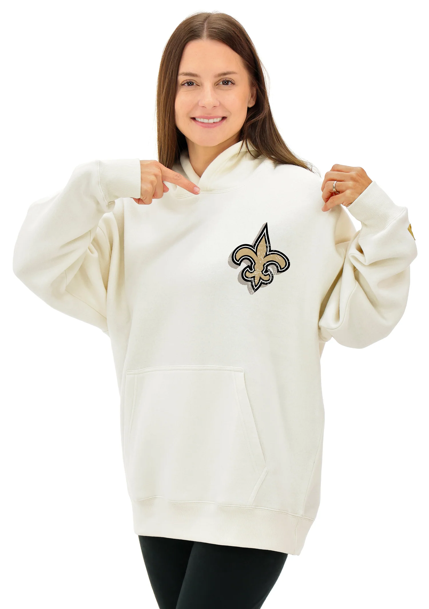 Zubaz NFL UNISEX 90s Vintage First Down Drop Shoulder Hoodie- Off White, NEW ORLEANS SAINTS - Image 2