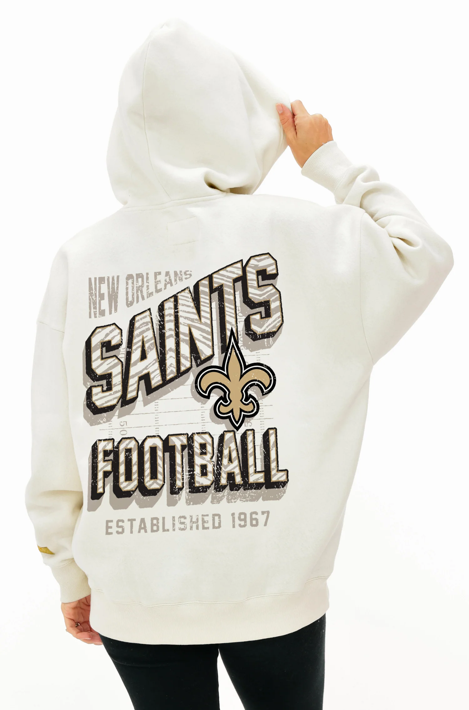 Zubaz NFL UNISEX 90s Vintage First Down Drop Shoulder Hoodie- Off White, NEW ORLEANS SAINTS - Image 3