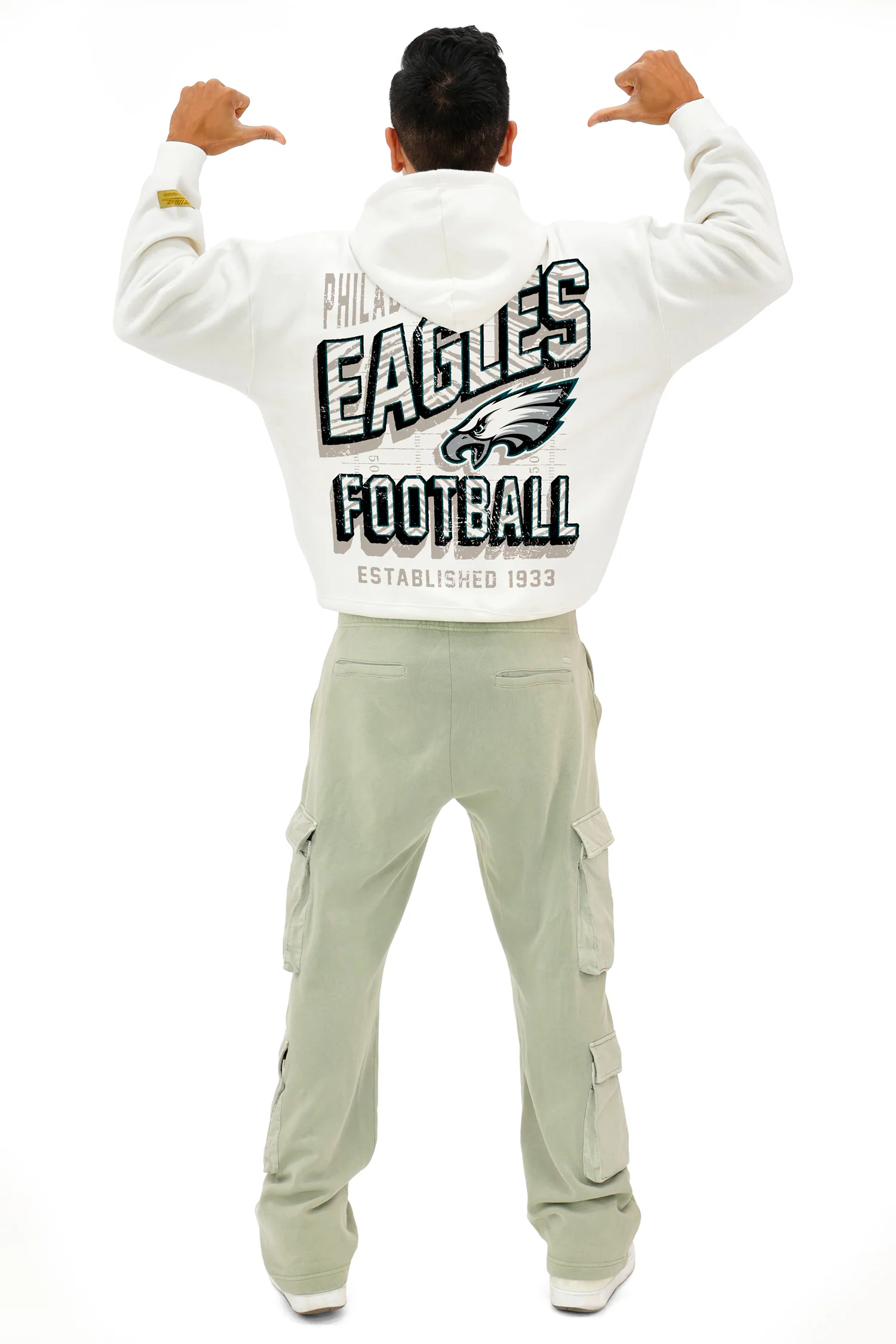 Zubaz NFL UNISEX 90s Vintage First Down Drop Shoulder Hoodie- Off White, PHILADELPHIA EAGLES - Image 5
