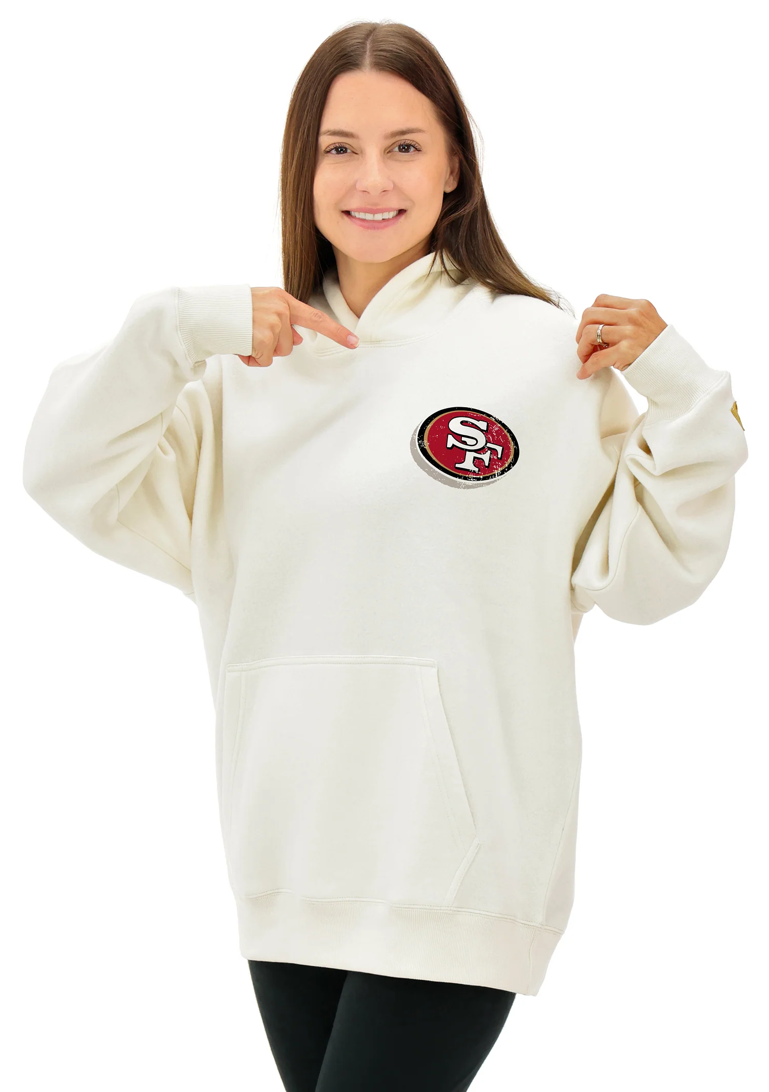 Zubaz NFL UNISEX 90s Vintage First Down Drop Shoulder Hoodie- Off White, SAN FRANCISCO 49ERS - Image 2