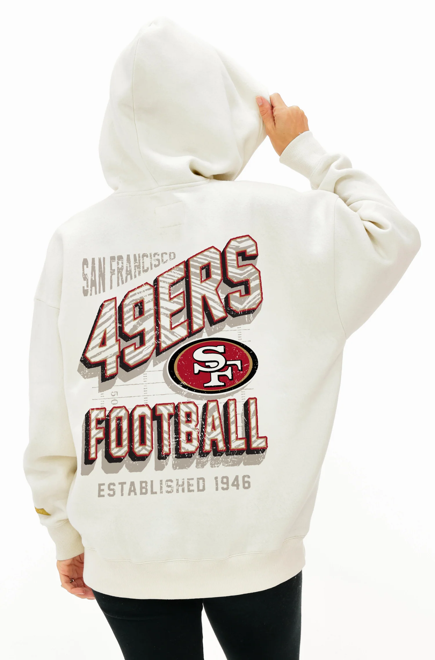 Zubaz NFL UNISEX 90s Vintage First Down Drop Shoulder Hoodie- Off White, SAN FRANCISCO 49ERS - Image 3