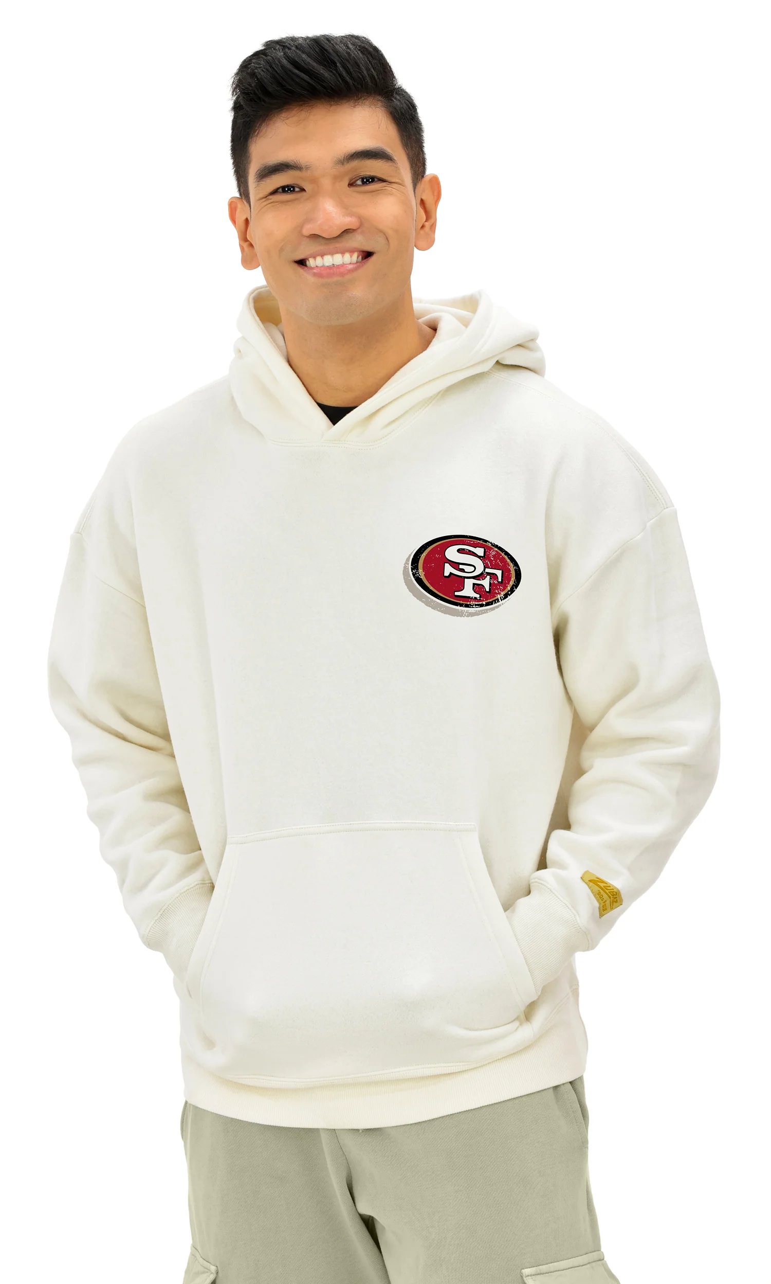 Zubaz NFL UNISEX 90s Vintage First Down Drop Shoulder Hoodie- Off White, SAN FRANCISCO 49ERS - Image 4