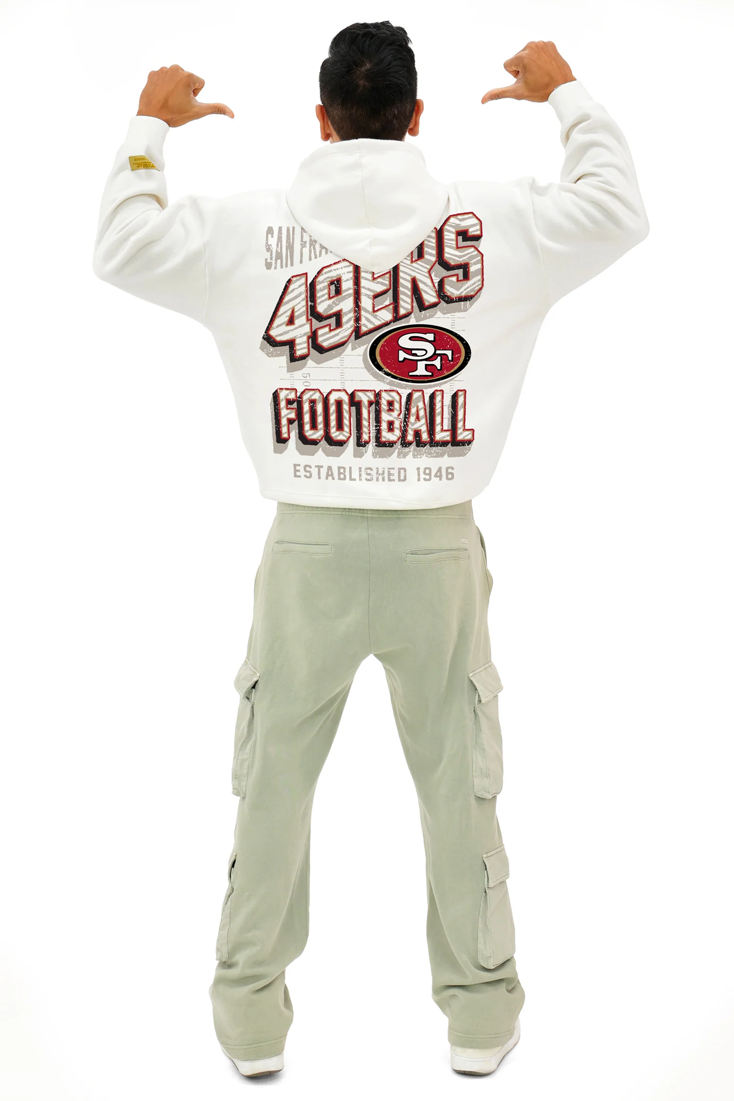 Zubaz NFL UNISEX 90s Vintage First Down Drop Shoulder Hoodie- Off White, SAN FRANCISCO 49ERS - Image 5