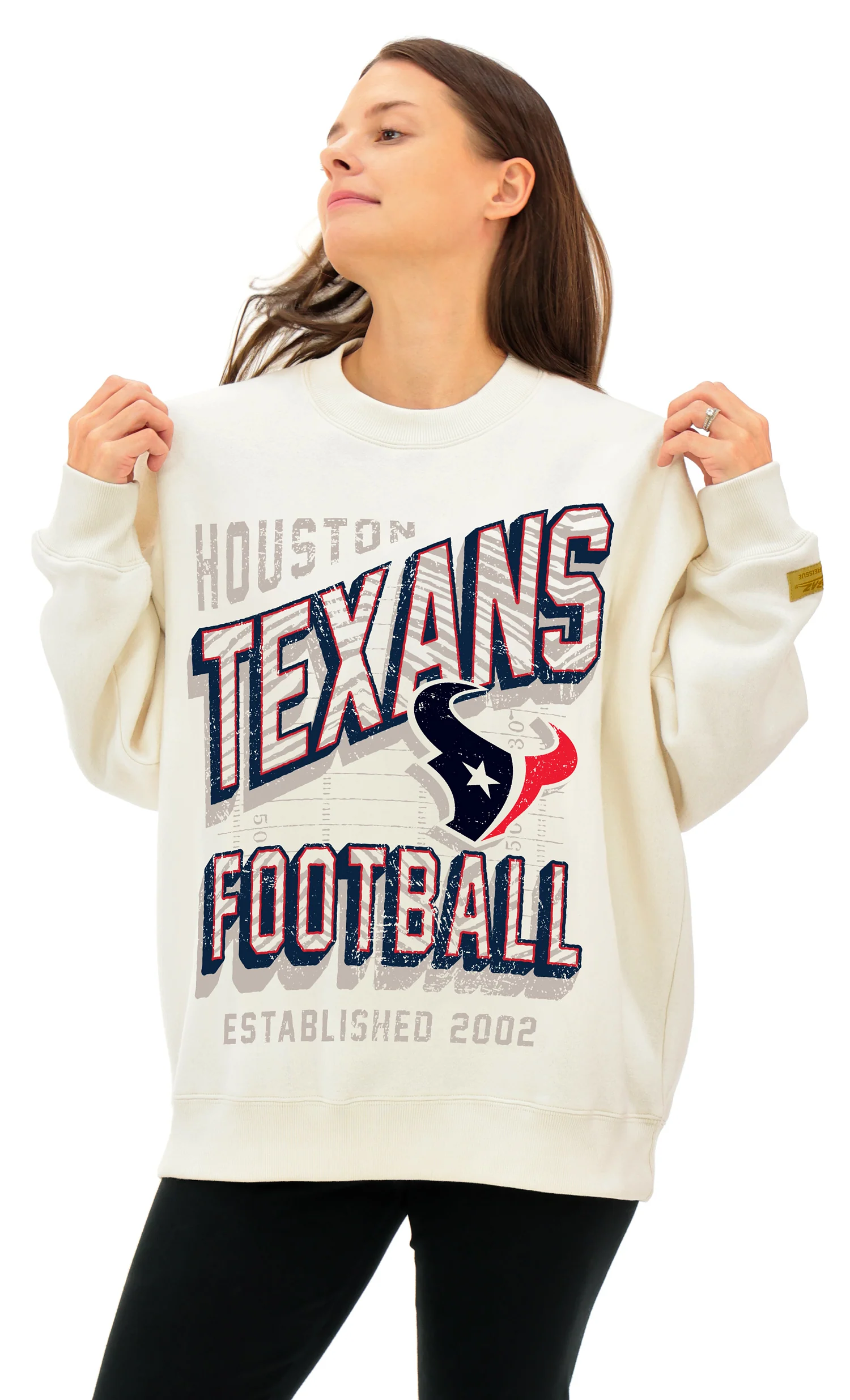 Zubaz NFL UNISEX 90s Vintage First Down Drop Shoulder Crewneck- Off White, HOUSTON TEXANS - Image 2