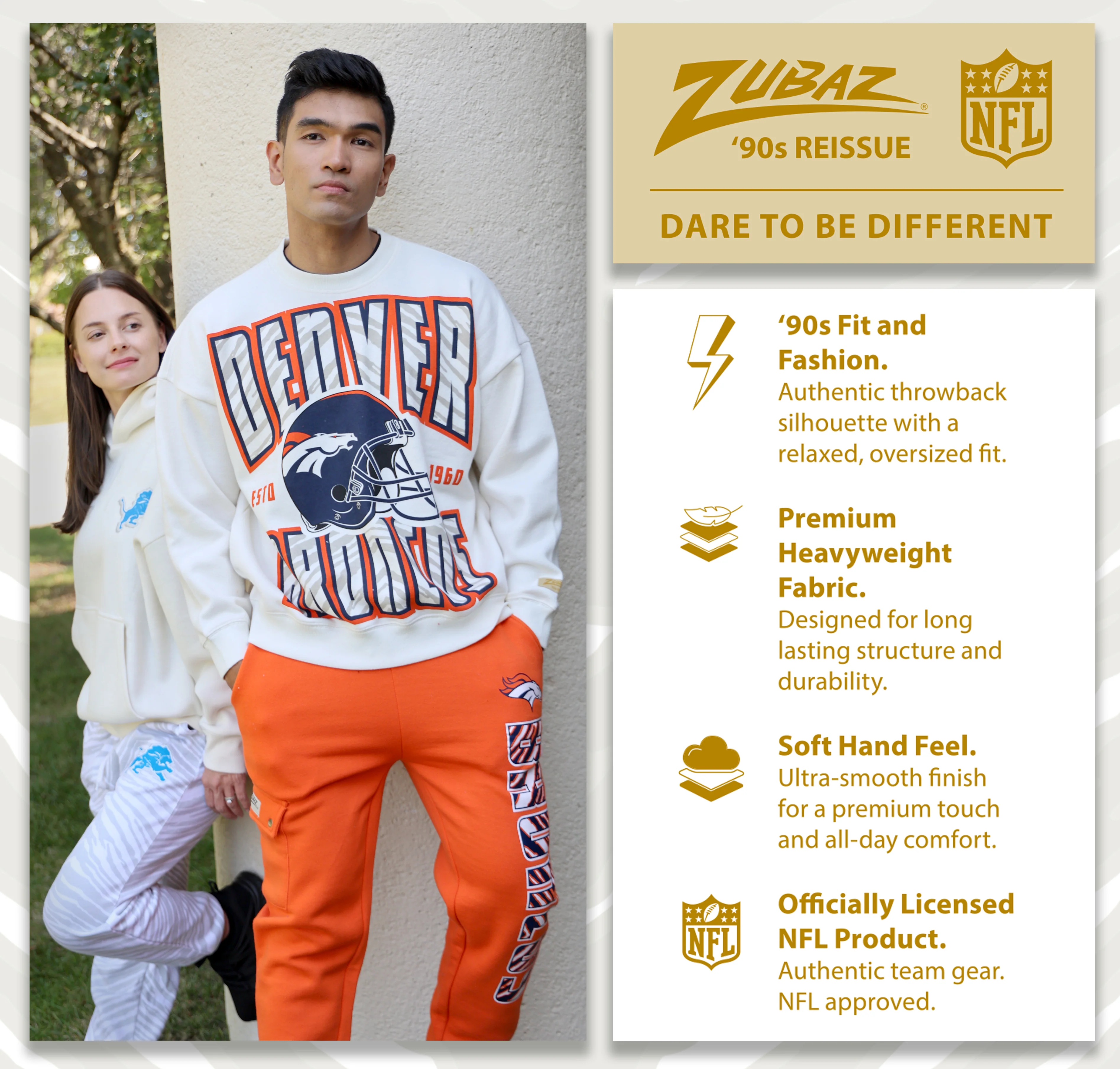 Zubaz NFL UNISEX 90s Vintage First Down Drop Shoulder Crewneck- Off White, NEW ENGLAND PATRIOTS - Image 6