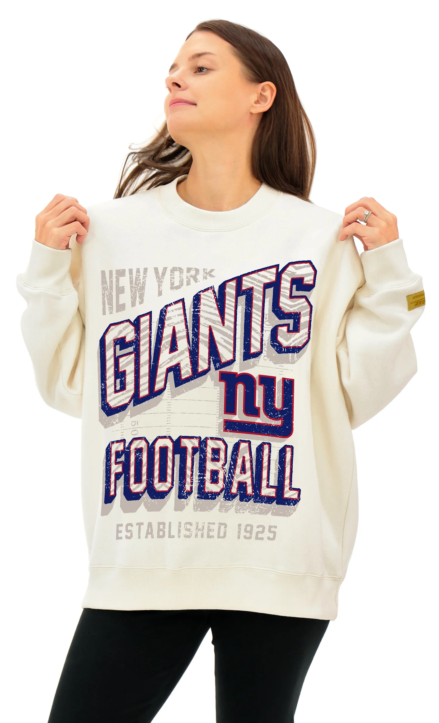 Zubaz NFL UNISEX 90s Vintage First Down Drop Shoulder Crewneck- Off White, NEW YORK GIANTS - Image 2