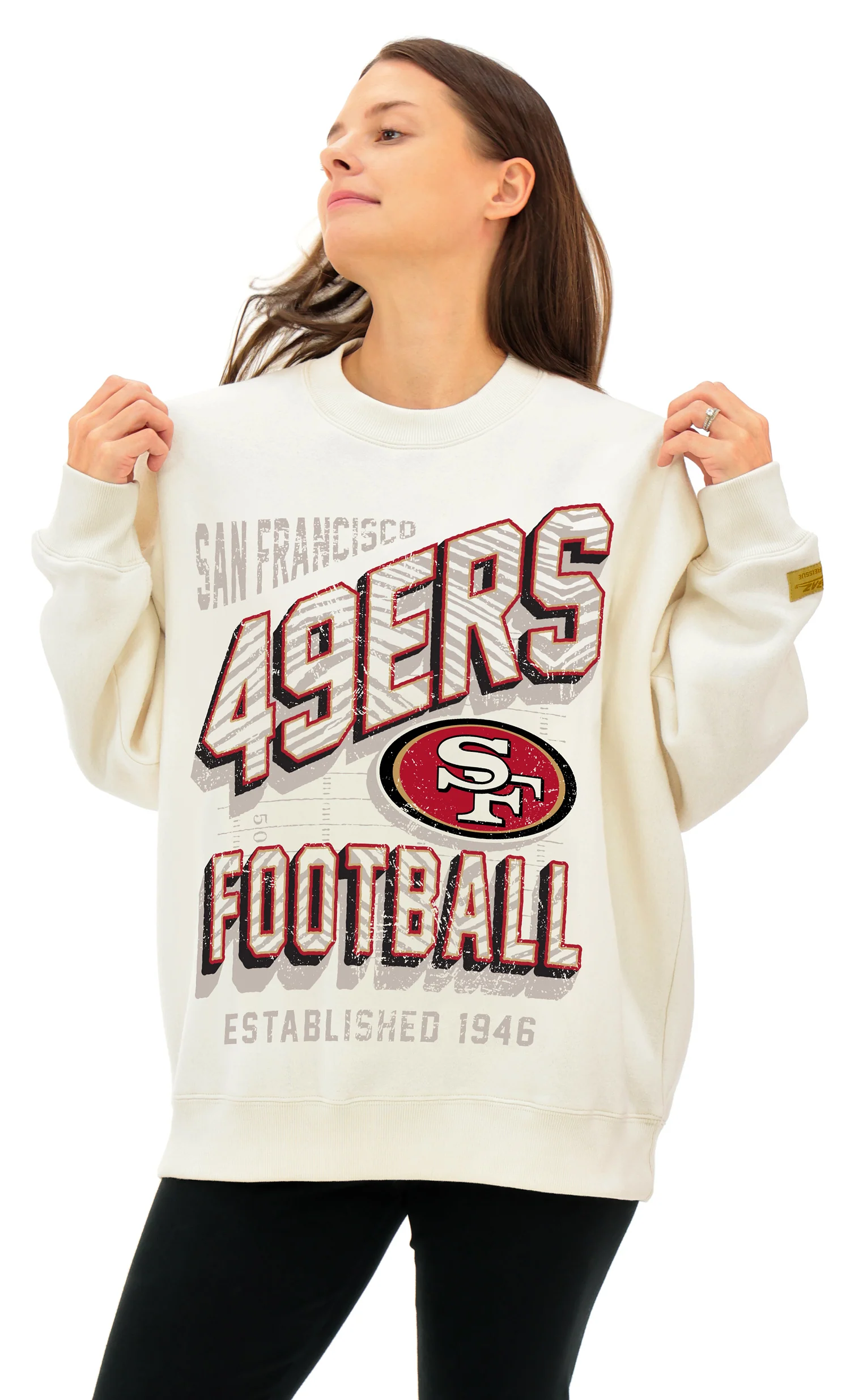 Zubaz NFL UNISEX 90s Vintage First Down Drop Shoulder Crewneck- Off White, SAN FRANCISCO 49ERS - Image 2