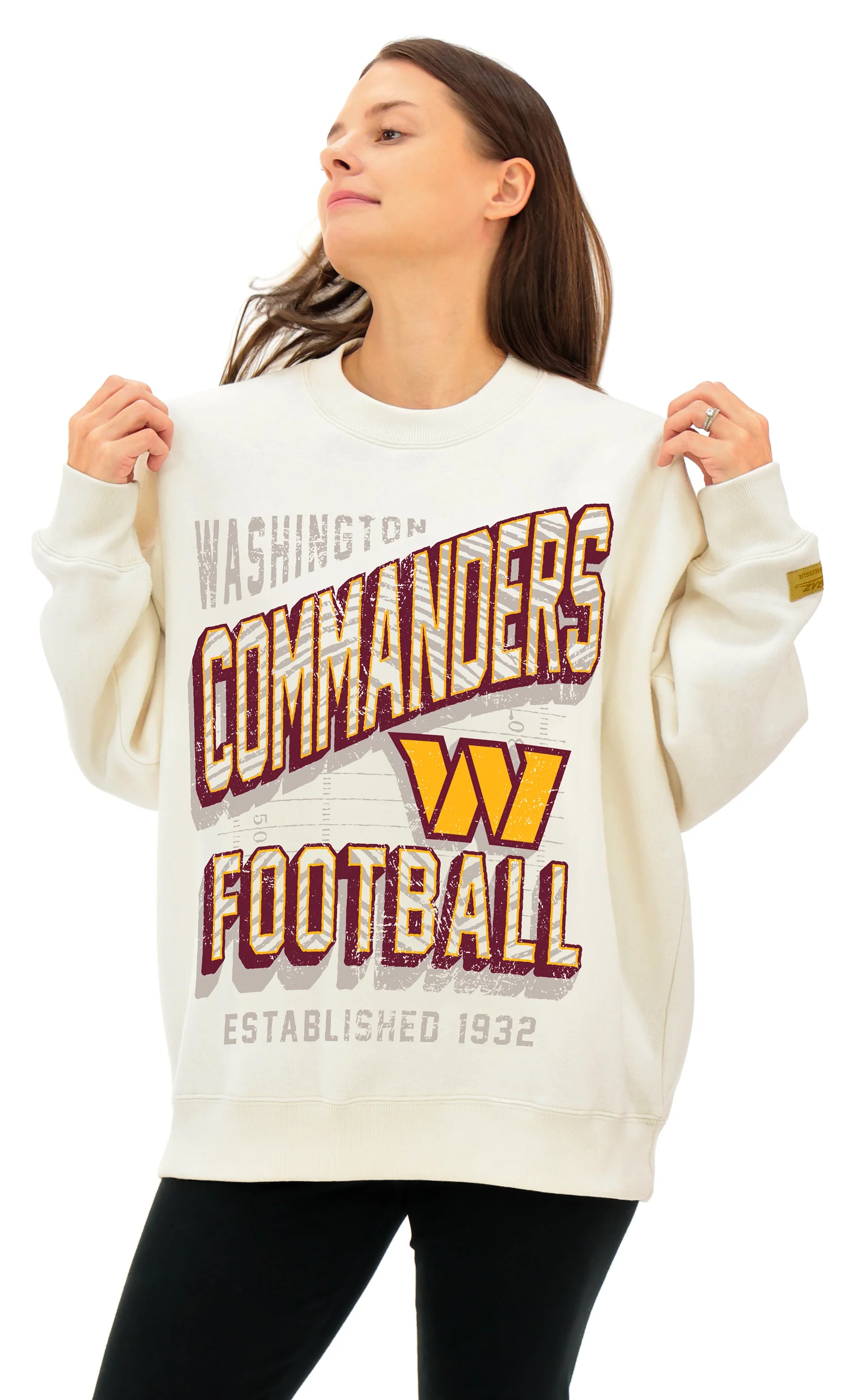 Zubaz NFL UNISEX 90s Vintage First Down Drop Shoulder Crewneck- Off White, WASHINGTON COMMANDERS - Image 2