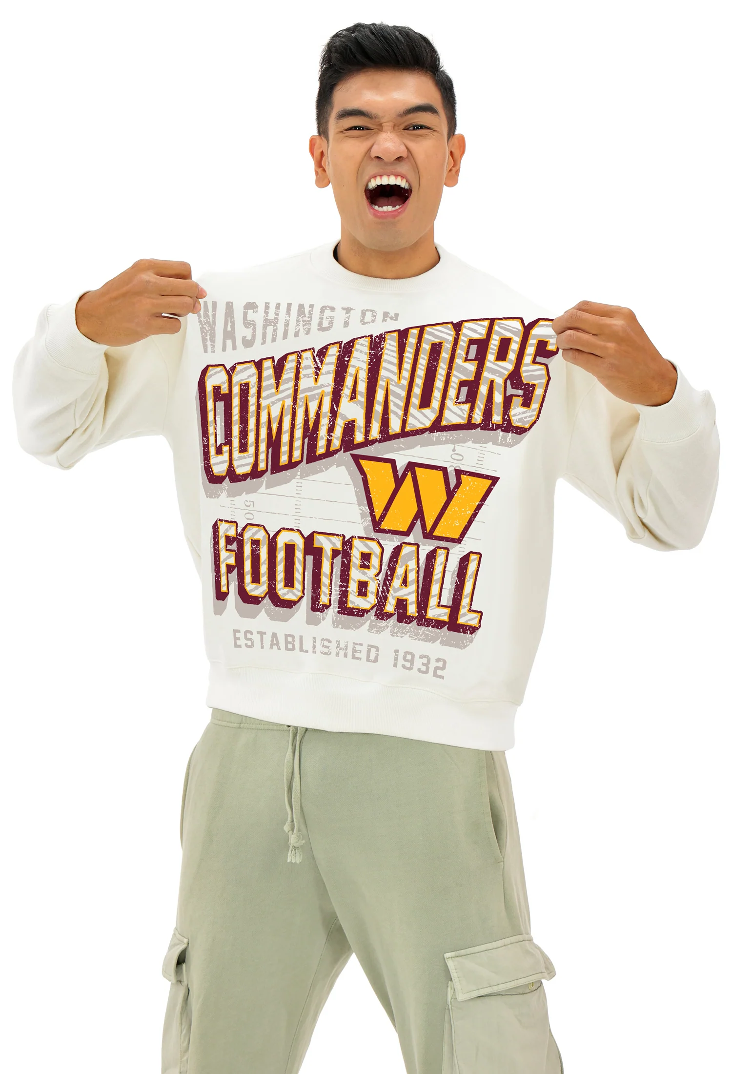 Zubaz NFL UNISEX 90s Vintage First Down Drop Shoulder Crewneck- Off White, WASHINGTON COMMANDERS - Image 4