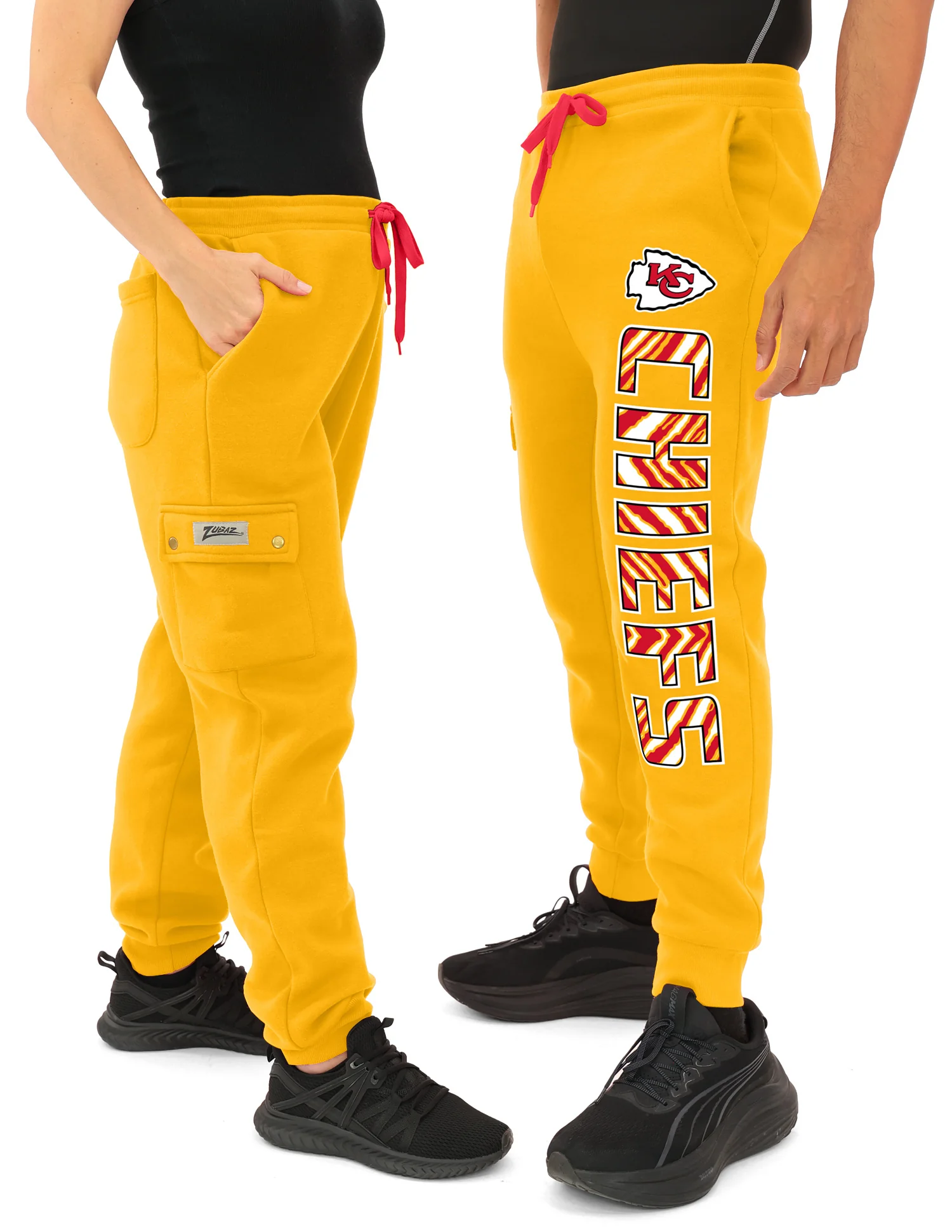 Zubaz NFL UNSIEX 90s Team Cargo Joggers ALT team color Upright logo Zebra 3 color with Team name and Logo, KANSAS CITY CHIEFS