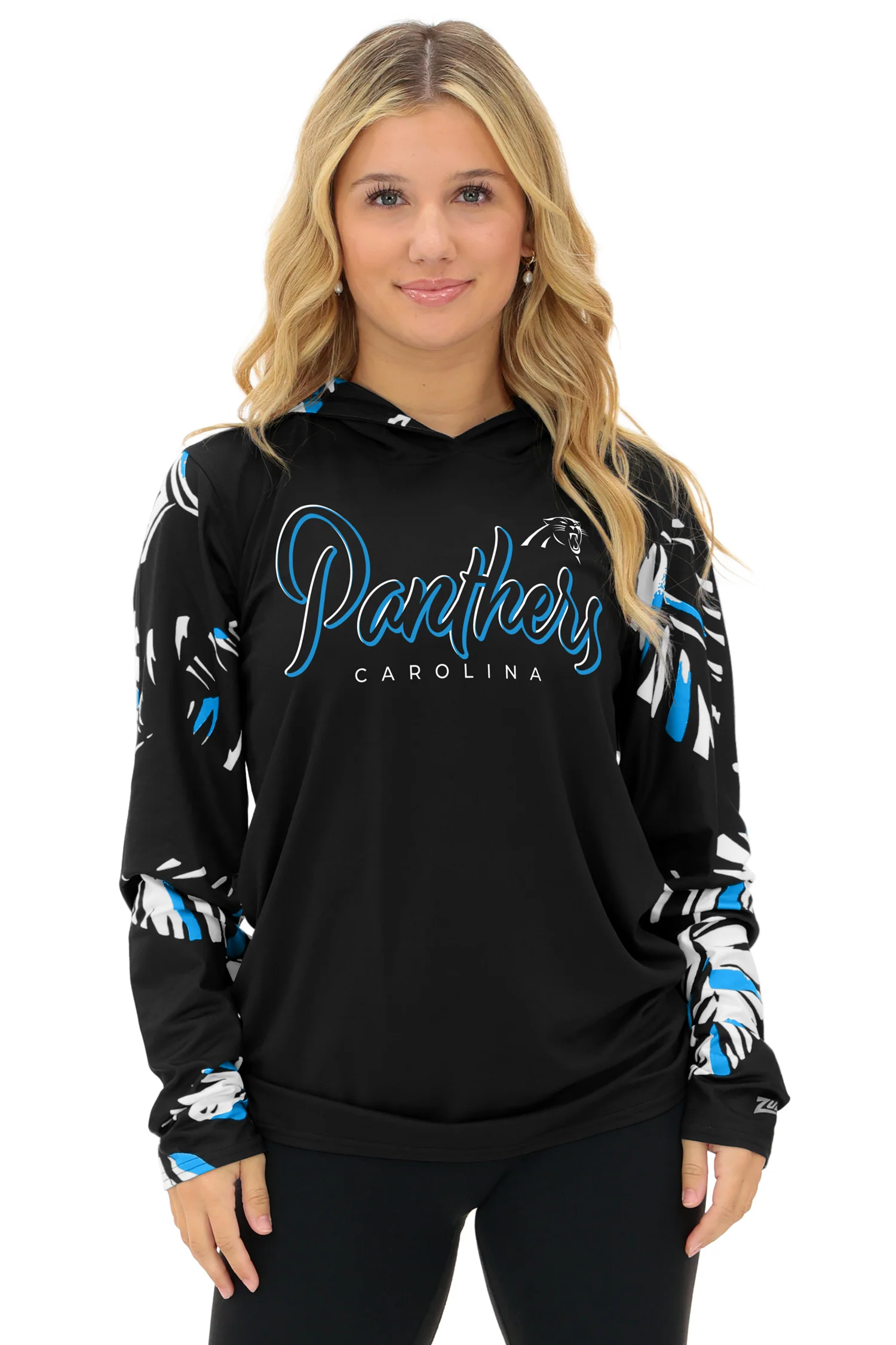 Zubaz NFL WOMEN Casual Script Leaf Accent Lightweight Hoodie, CAROLINA PANTHERS - Image 38