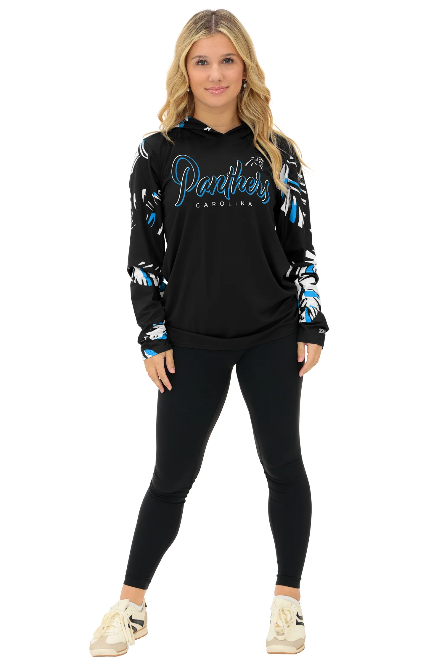 Zubaz NFL WOMEN Casual Script Leaf Accent Lightweight Hoodie, CAROLINA PANTHERS - Image 9