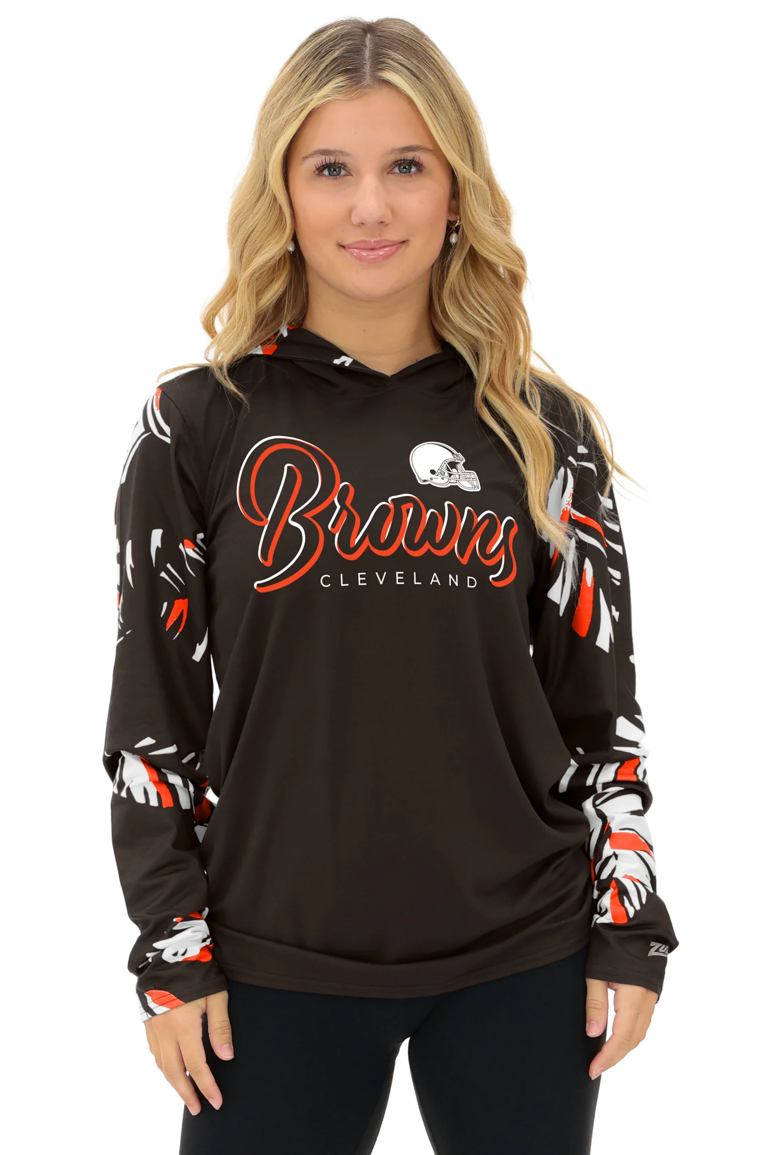 Zubaz NFL WOMEN Casual Script Leaf Accent Lightweight Hoodie, CLEVELAND BROWNS - Image 31