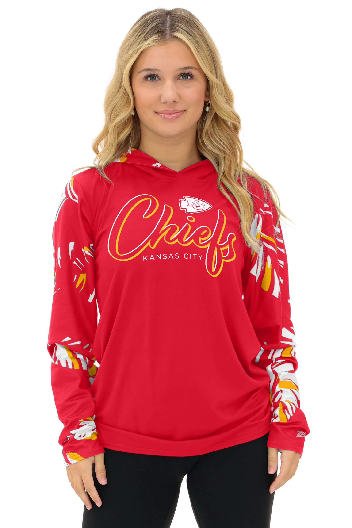 Zubaz NFL WOMEN Casual Script Leaf Accent Lightweight Hoodie, KANSAS CITY CHIEFS - Image 7