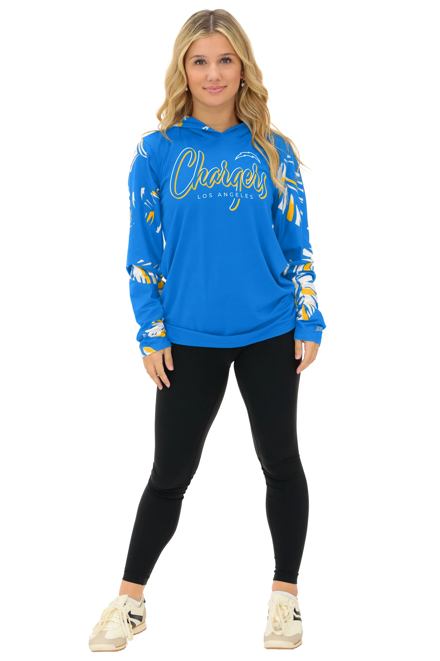 Zubaz NFL WOMEN Casual Script Leaf Accent Lightweight Hoodie, LOS ANGELES CHARGERS - Image 3