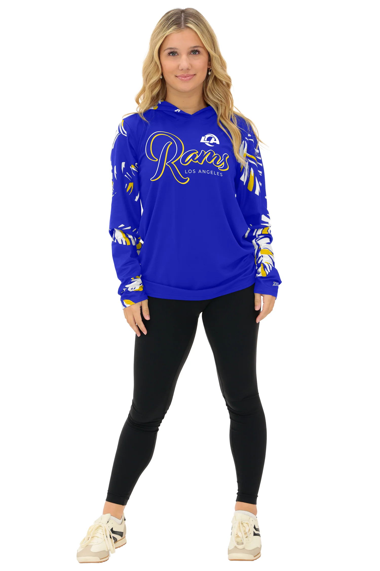 Zubaz NFL  WOMEN Casual Script Leaf Accent Lightweight Hoodie, LOS ANGELES RAMS - Image 3