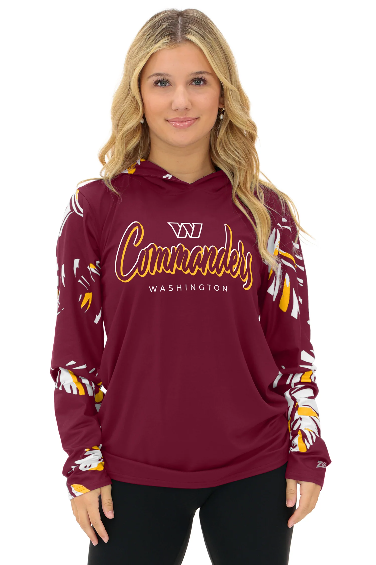 Zubaz NFL WOMEN Casual Script Leaf Accent Lightweight Hoodie, WASHINGTON COMMANDERS - Image 2