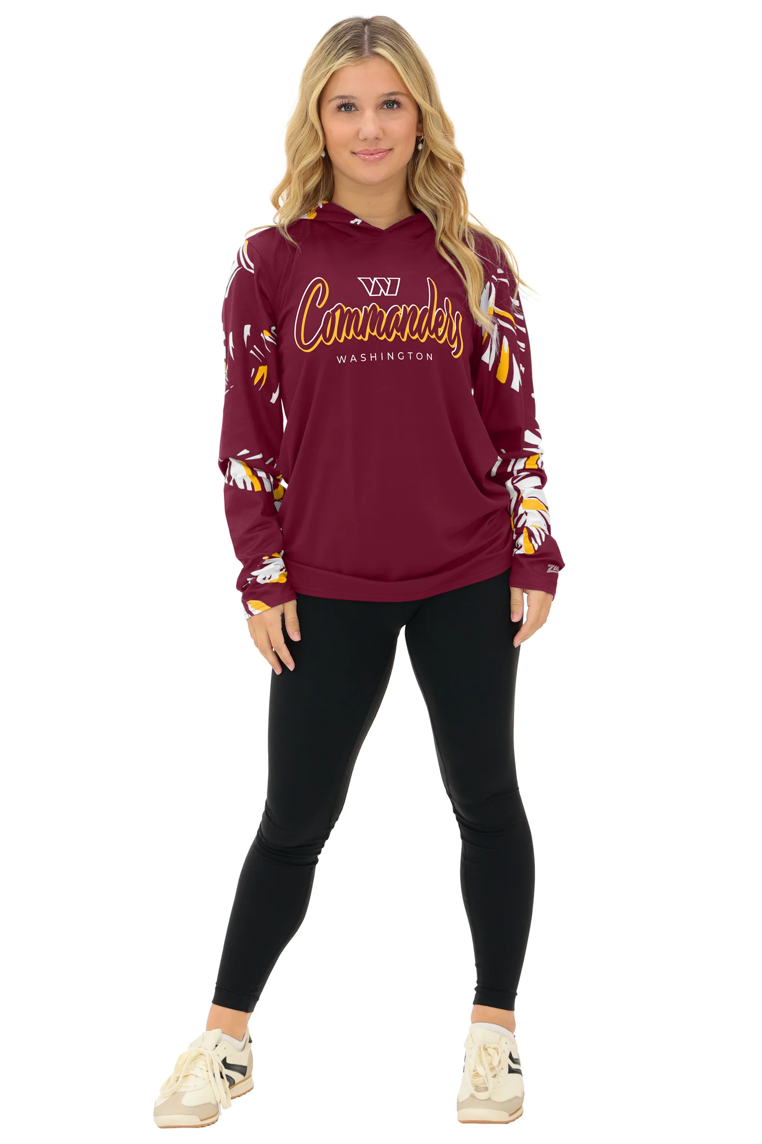 Zubaz NFL WOMEN Casual Script Leaf Accent Lightweight Hoodie, WASHINGTON COMMANDERS - Image 3