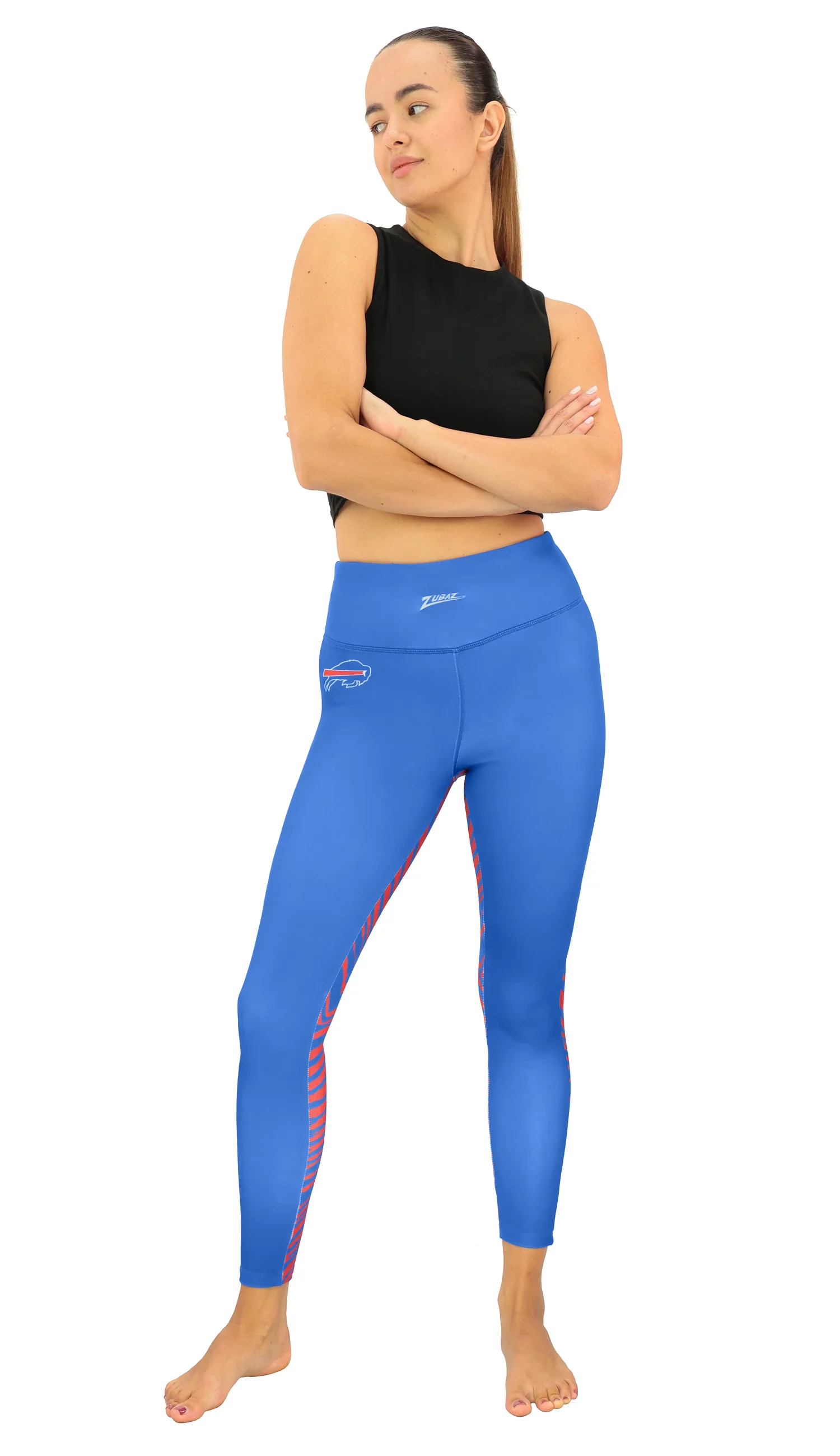 Zubaz NFL Women's 2 Color Zebra Fleece Lined Leggings, Buffalo Bills - Image 2
