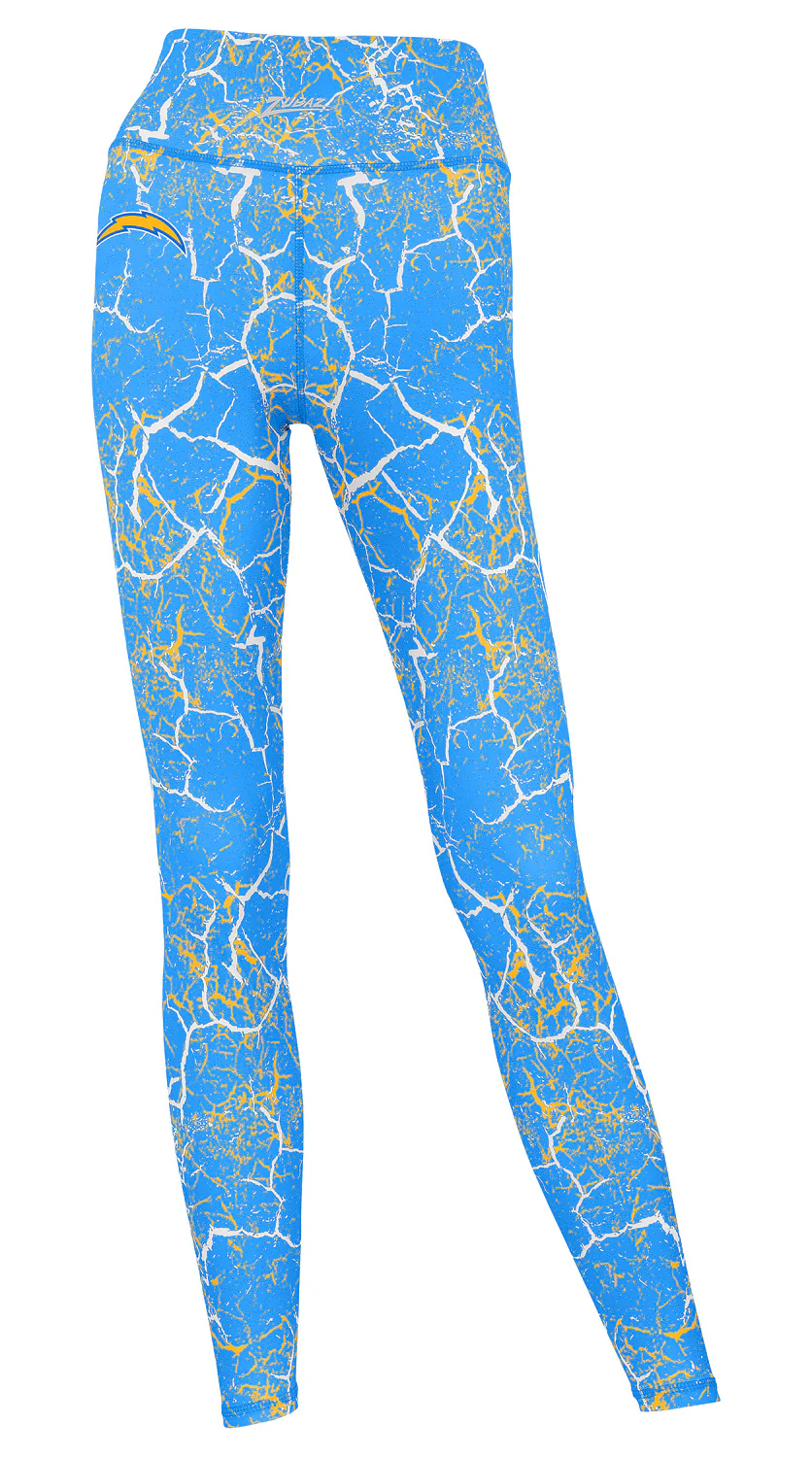 Zubaz NFL Women's 2 Pack Zebra 2 Color And Marble Leggings with Pimary Logo, Los Angeles Chargers - Image 2