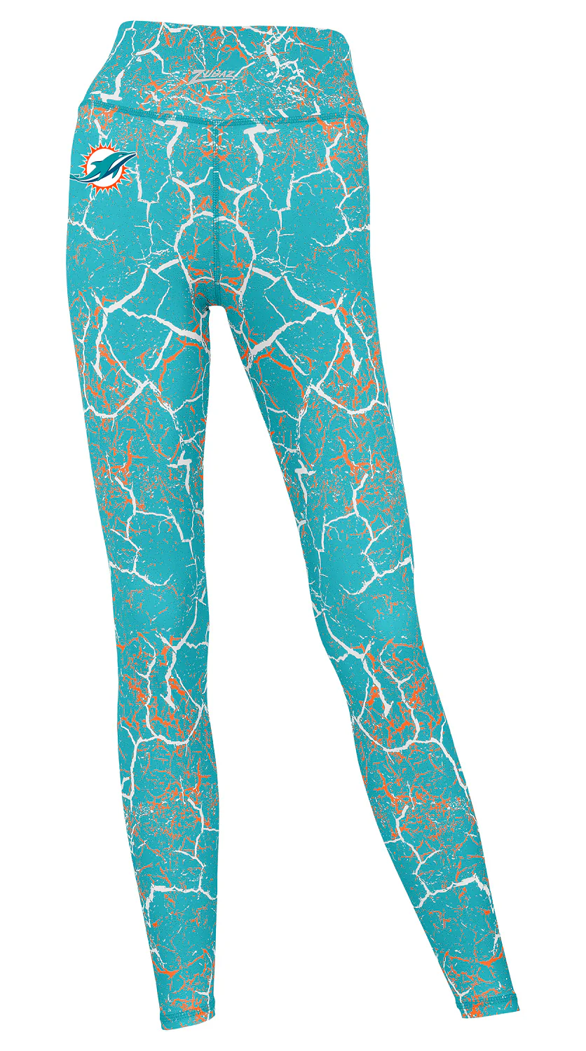 Zubaz NFL Women's 2 Pack Zebra 2 Color And Marble Leggings with Pimary Logo, Miami Dolphins - Image 2