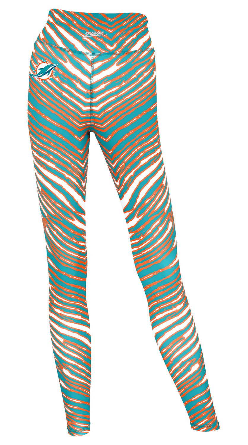Zubaz NFL Women's 2 Pack Zebra 2 Color And Marble Leggings with Pimary Logo, Miami Dolphins - Image 5