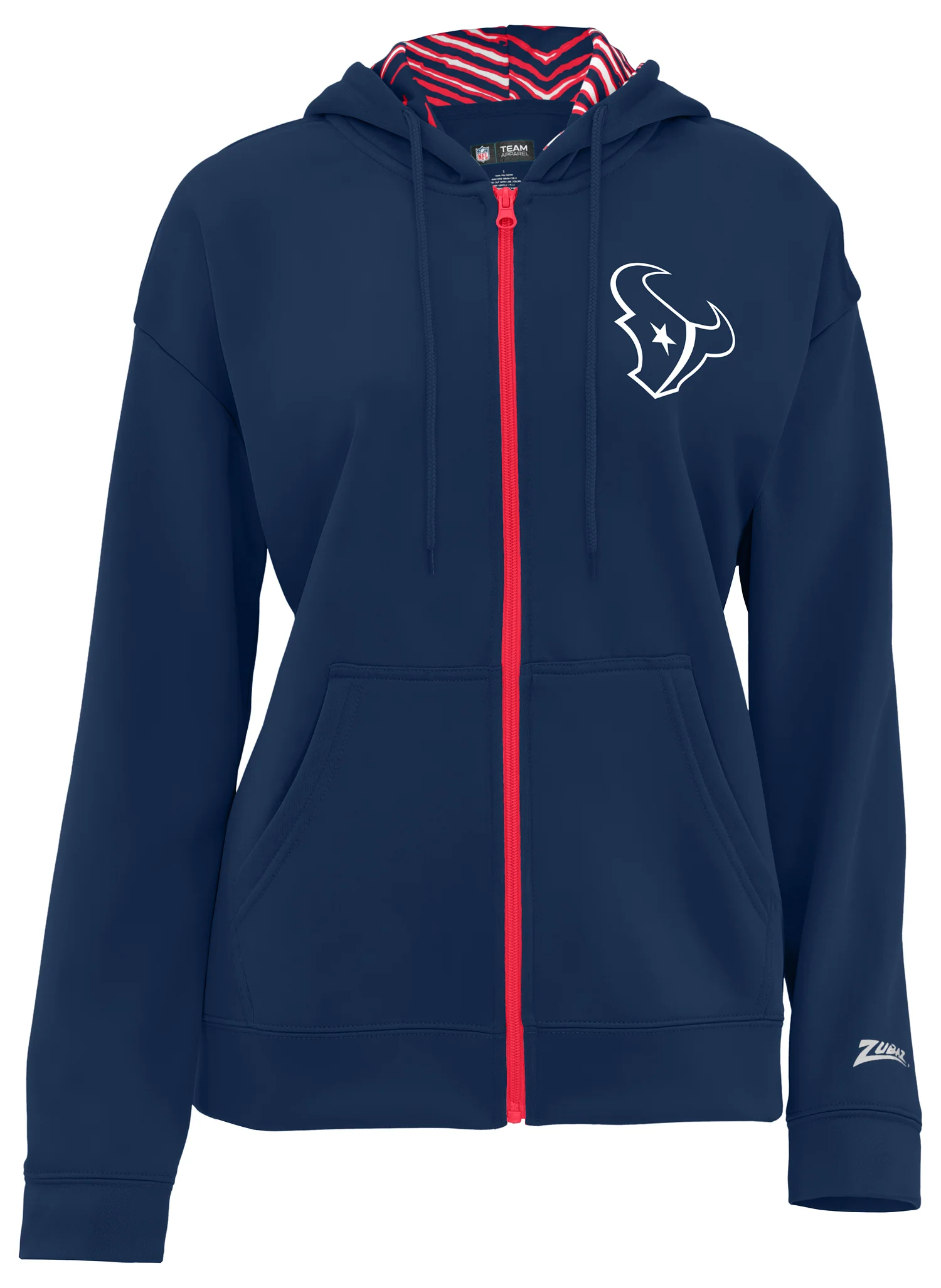 Zubaz NFL Women's 3 Color Zebra Liner Full Zip Hoodie, HOUSTON TEXANS - Image 2
