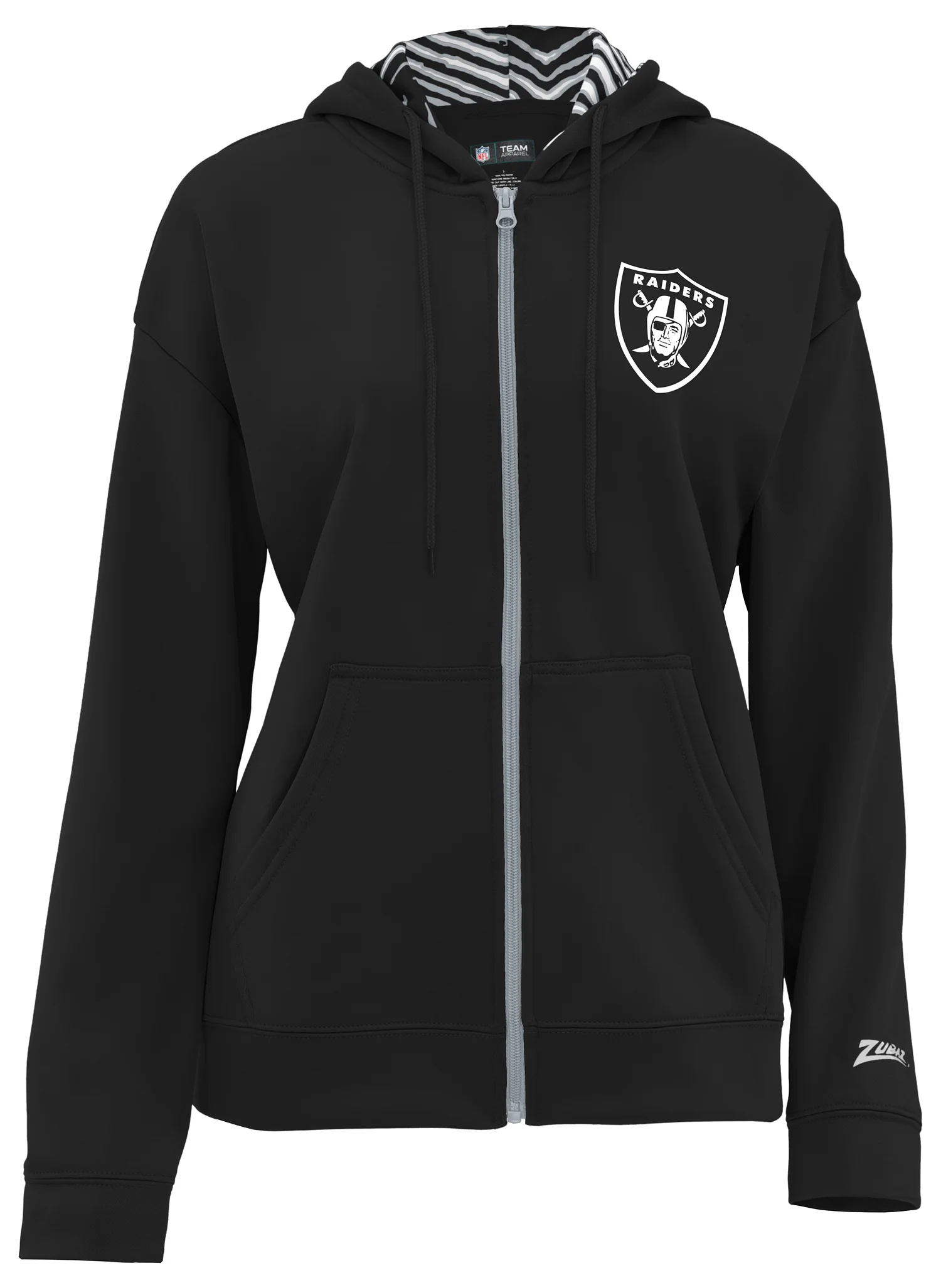 Zubaz NFL Women's 3 Color Zebra Liner Full Zip Hoodie, LAS VEGAS RAIDERS