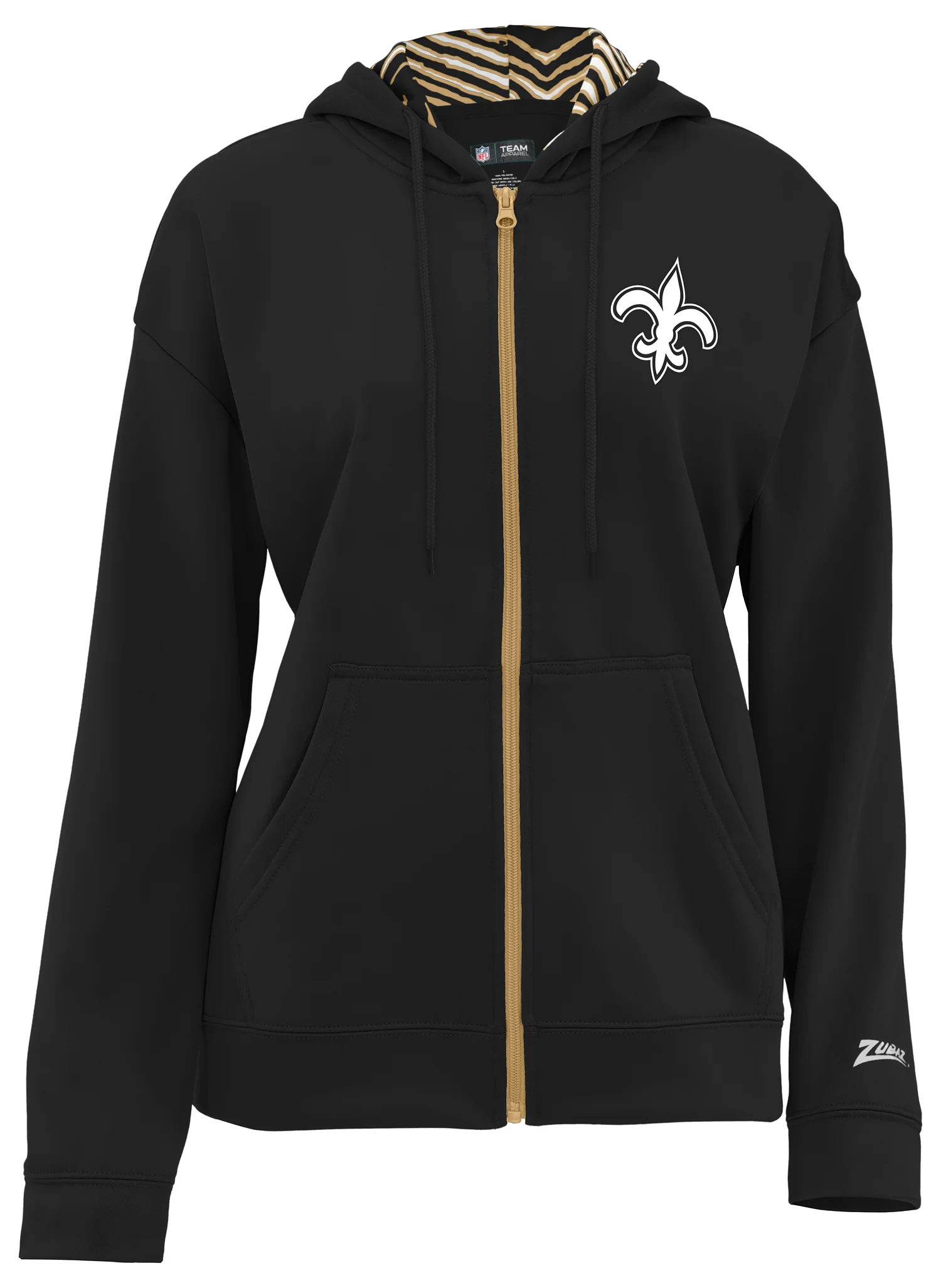 Zubaz NFL Women's 3 Color Zebra Liner Full Zip Hoodie, NEW ORLEANS SAINTS