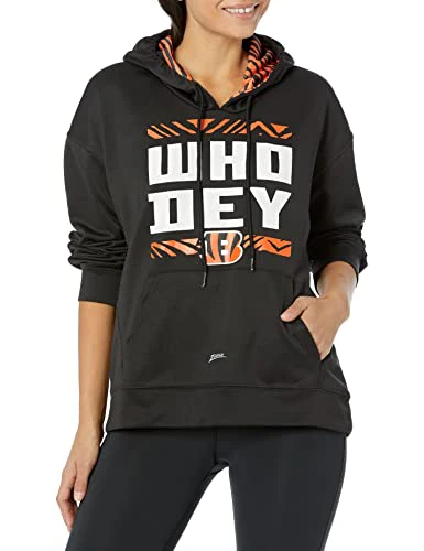 Zubaz NFL Women's Cincinnati Bengals Solid Team Color Hoodie with Zebra Details - Image 5