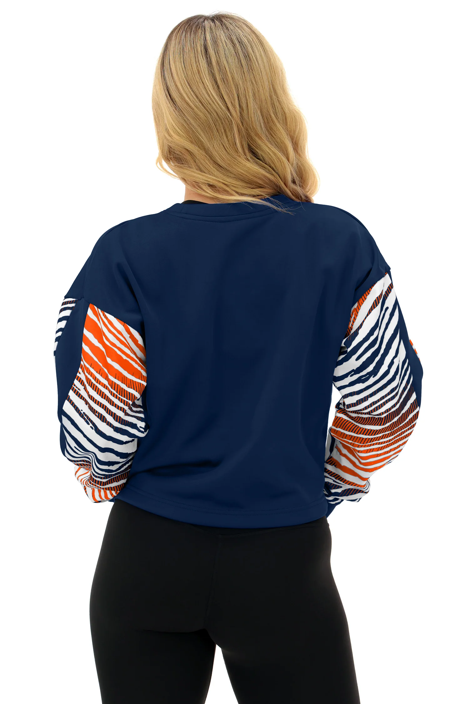 Zubaz NFL Women's Classic Arch Crop Top with Zebra Ombre Sleeves, CHICAGO BEARS - Image 22