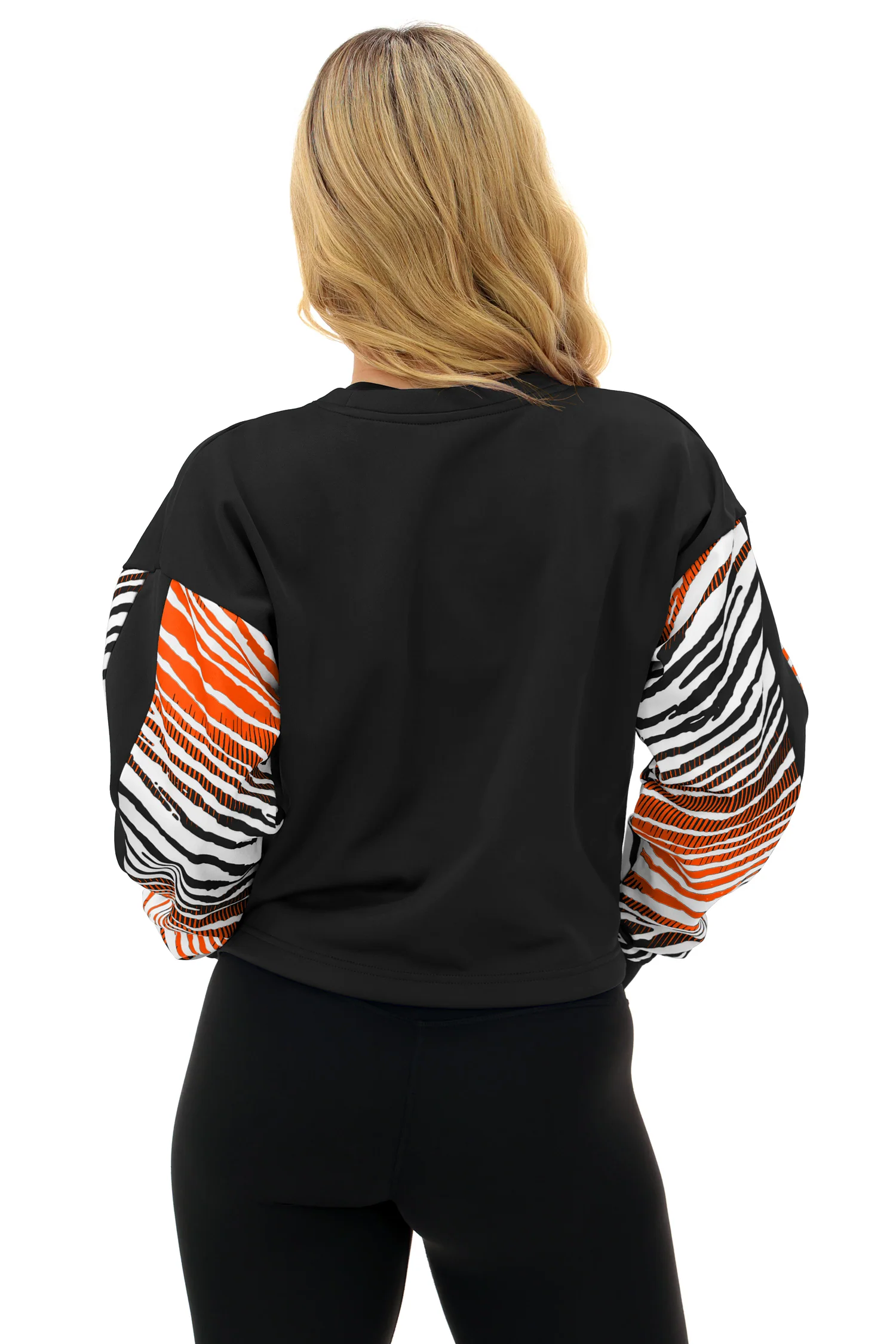 Zubaz NFL Women's Classic Arch Crop Top with Zebra Ombre Sleeves, CINCINNATI BENGALS - Image 10