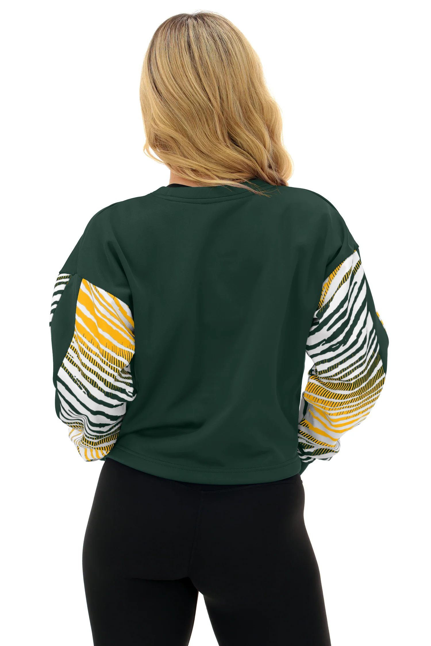 Zubaz NFL Women's Classic Arch Crop Top with Zebra Ombre Sleeves, GREEN BAY PACKERS - Image 10