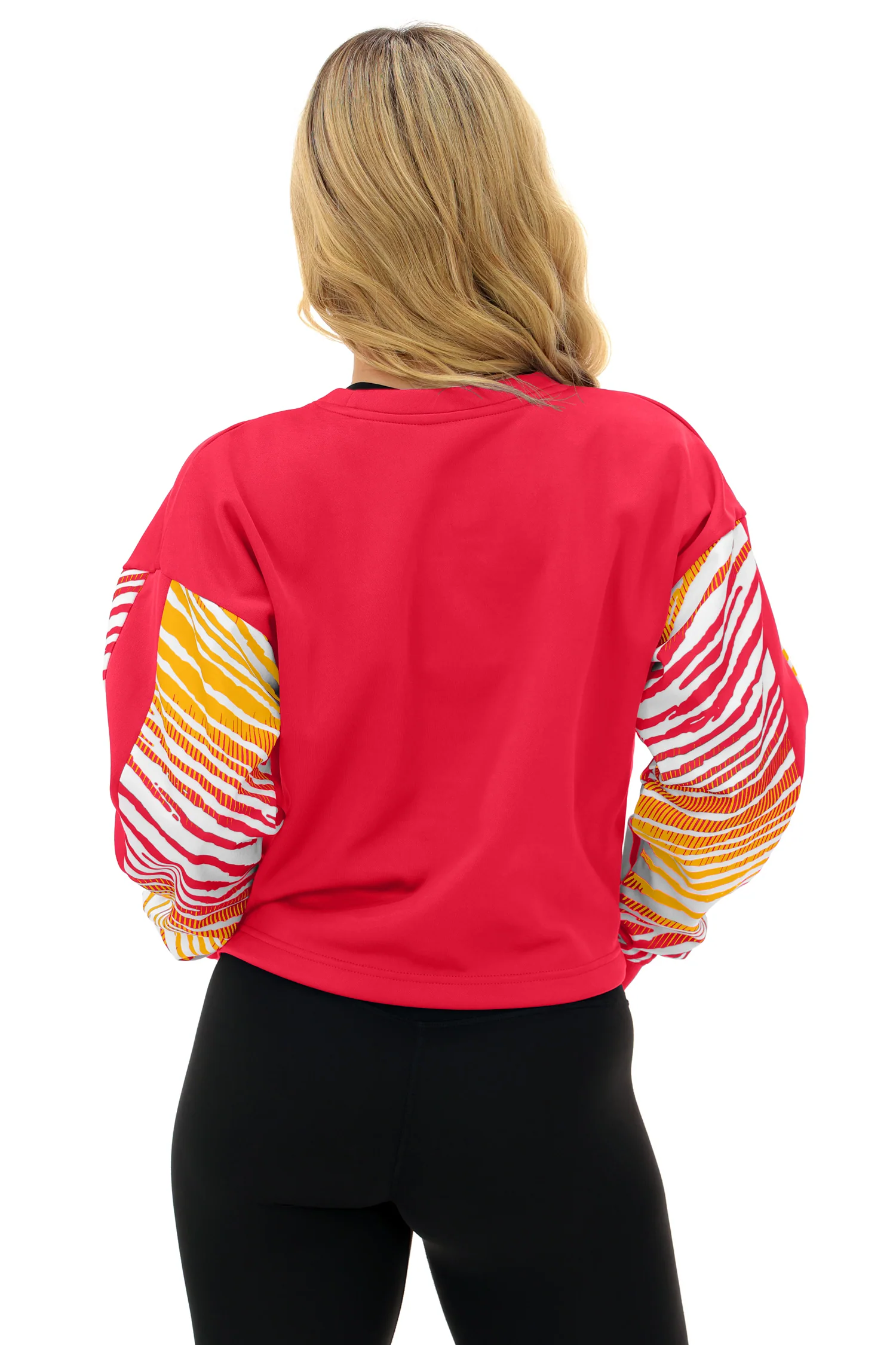 Zubaz NFL Women's Classic Arch Crop Top with Zebra Ombre Sleeves, KANSAS CITY CHIEFS - Image 14