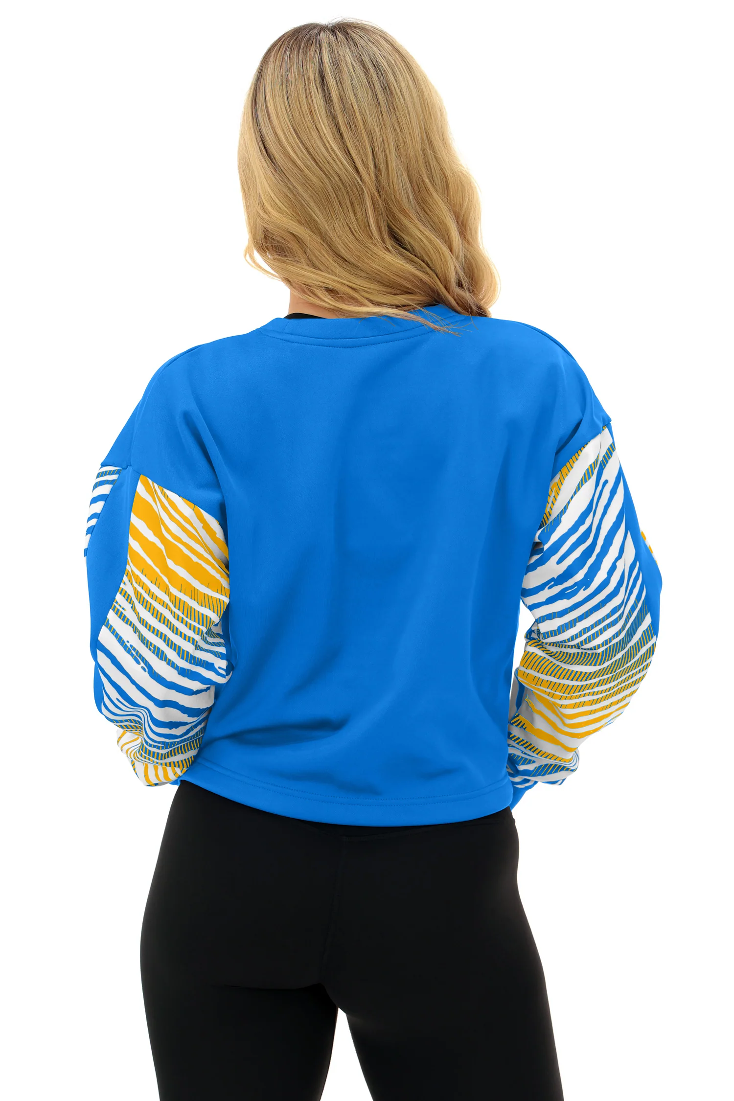 Zubaz NFL Women's Classic Arch Crop Top with Zebra Ombre Sleeves, LOS ANGELES CHARGERS - Image 22