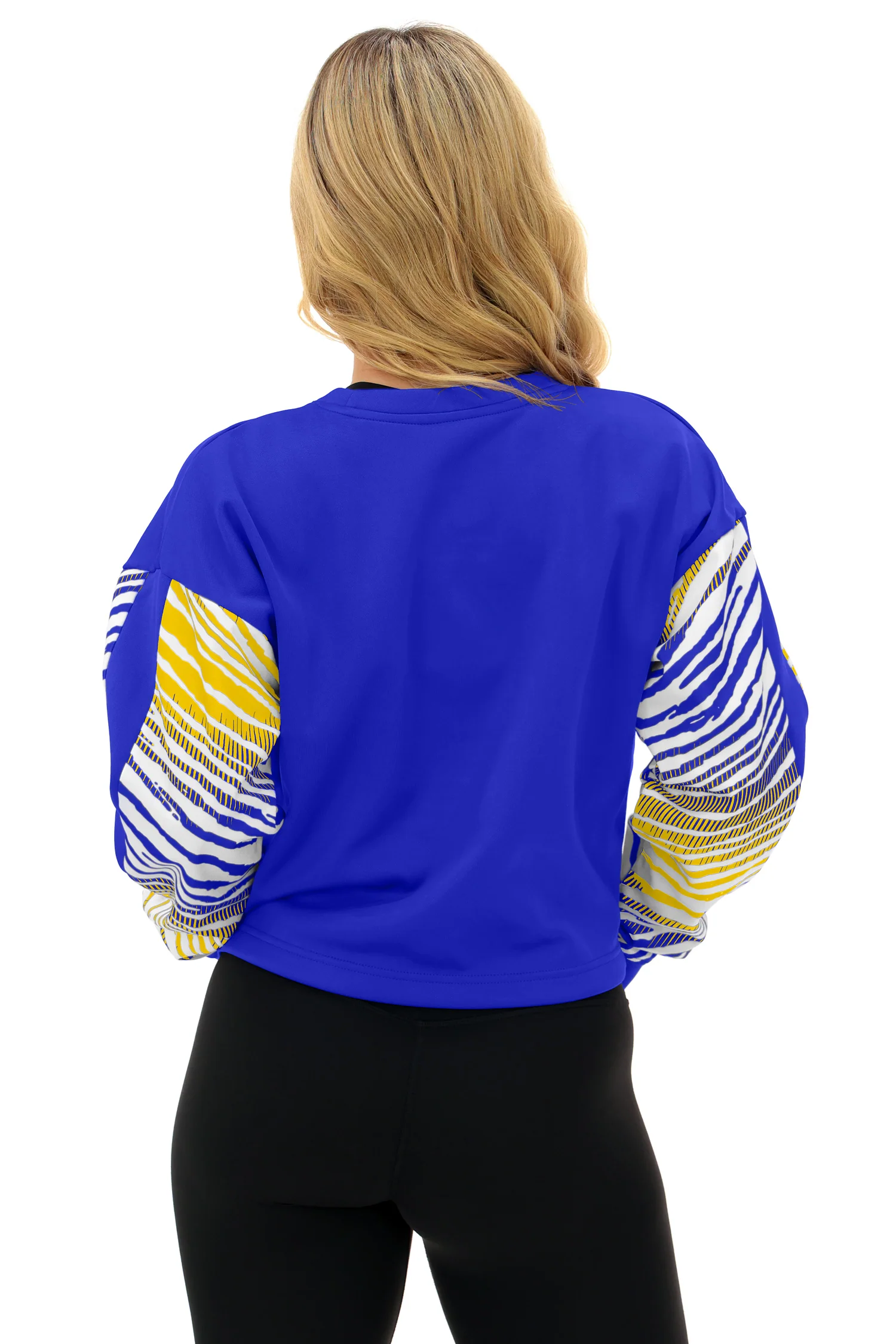 Zubaz NFL Women's Classic Arch Crop Top with Zebra Ombre Sleeves, LOS ANGELES RAMS - Image 22