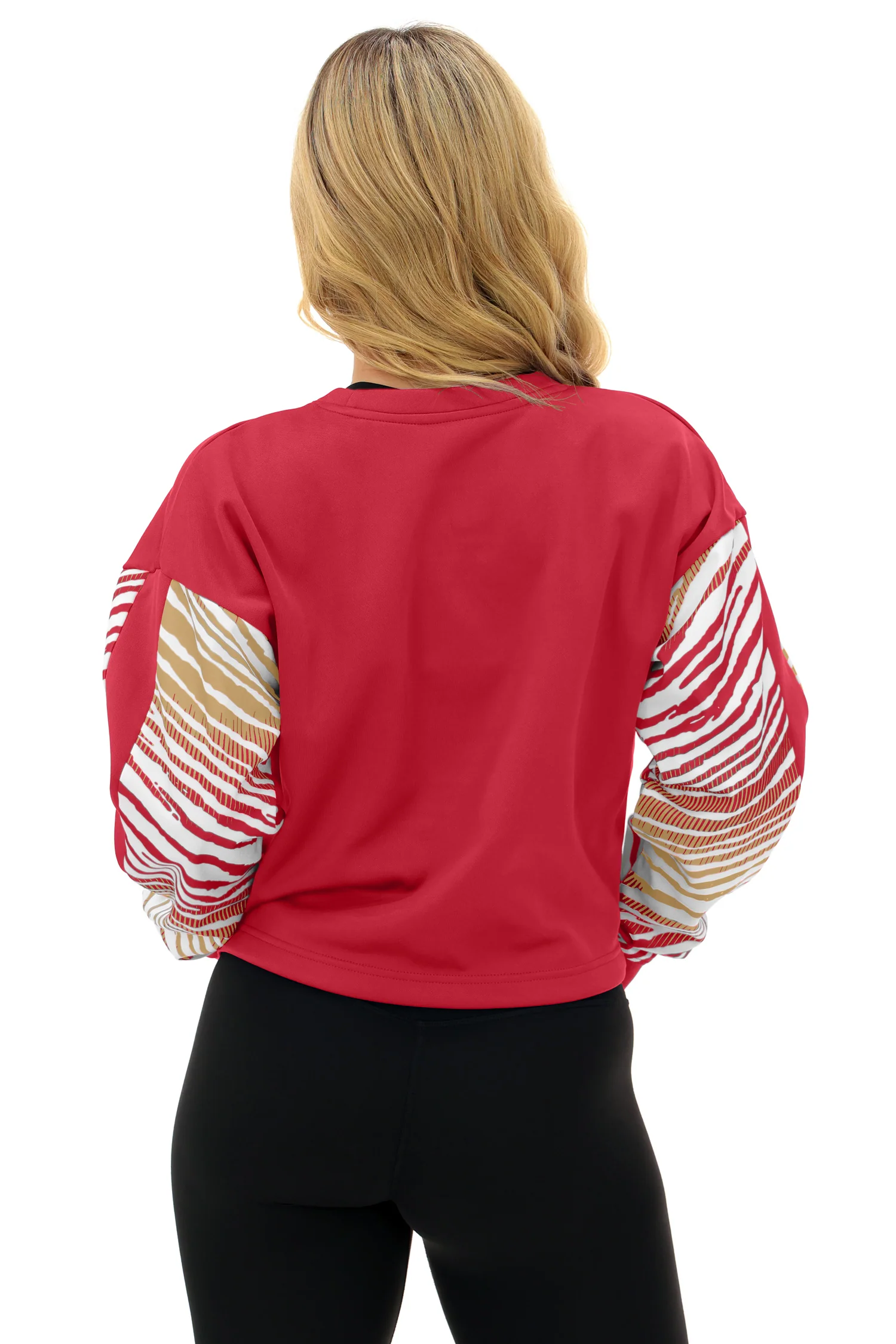 Zubaz NFL Women's Classic Arch Crop Top with Zebra Ombre Sleeves, SAN FRANCISCO 49ERS - Image 10