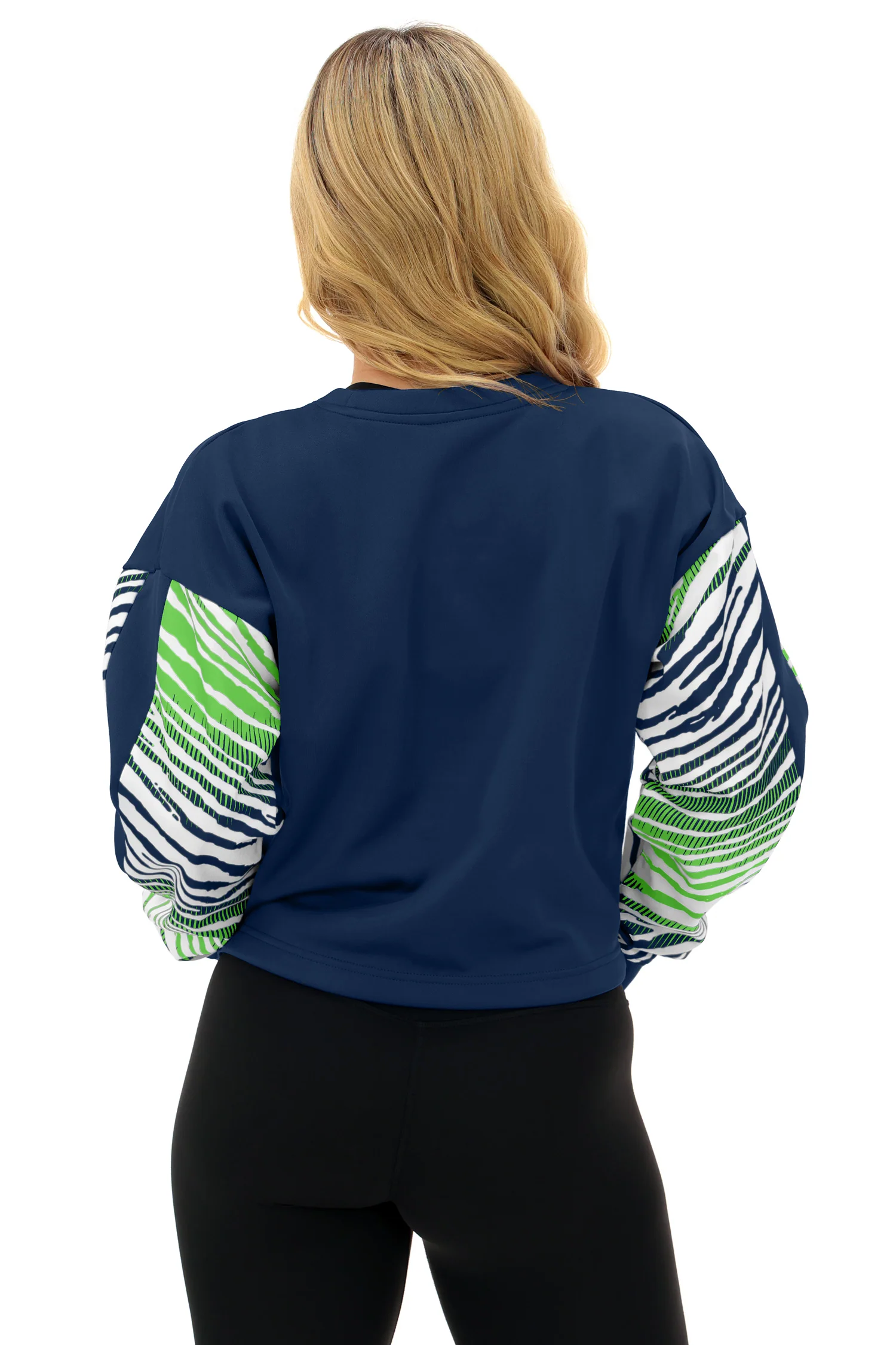 Zubaz NFL Women's Classic Arch Crop Top with Zebra Ombre Sleeves, SEATTLE SEAHAWKS - Image 30
