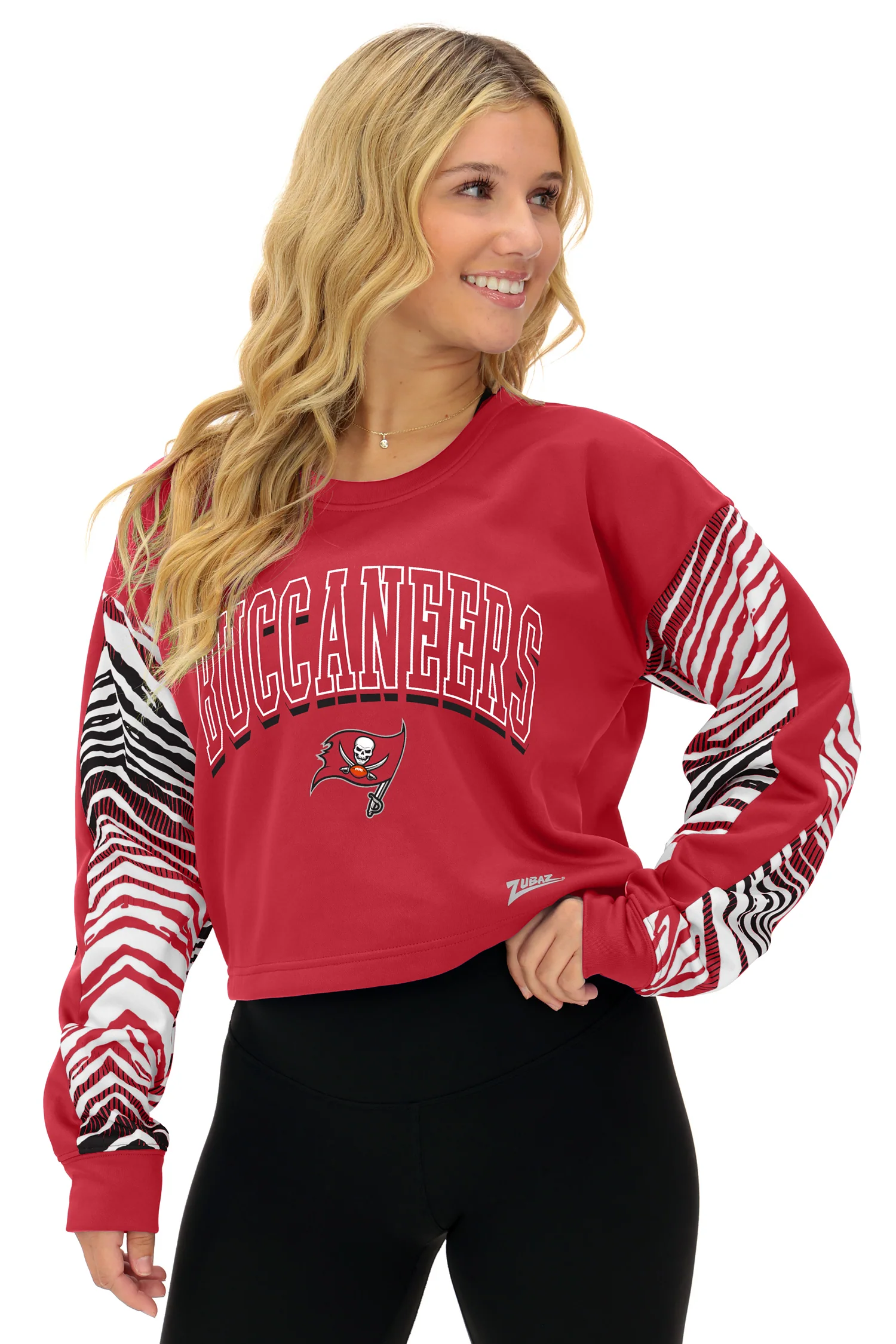 Zubaz NFL Women's Classic Arch Crop Top with Zebra Ombre Sleeves, TAMPA BAY BUCCANEERS - Image 25