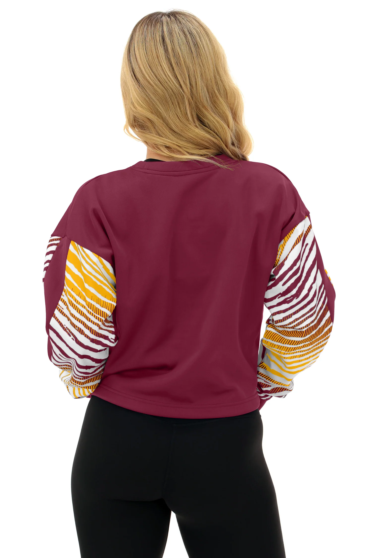 Zubaz NFL Women's Classic Arch Crop Top with Zebra Ombre Sleeves, WASHINGTON COMMANDERS - Image 22