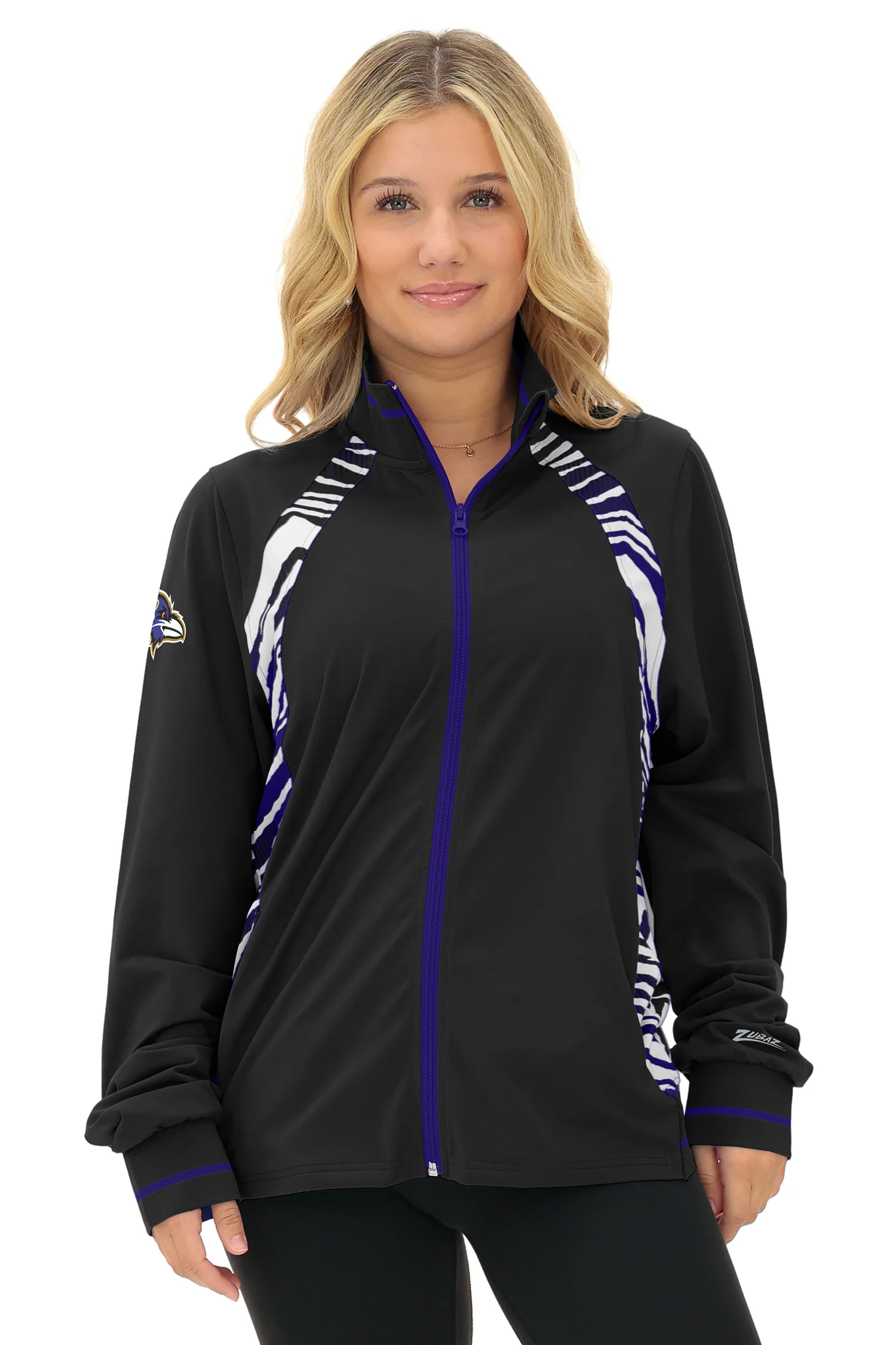 Zubaz NFL Women's Elevated Zebra Ombre Mock Track Full Zip Top, BALTIMORE RAVENS - Image 10