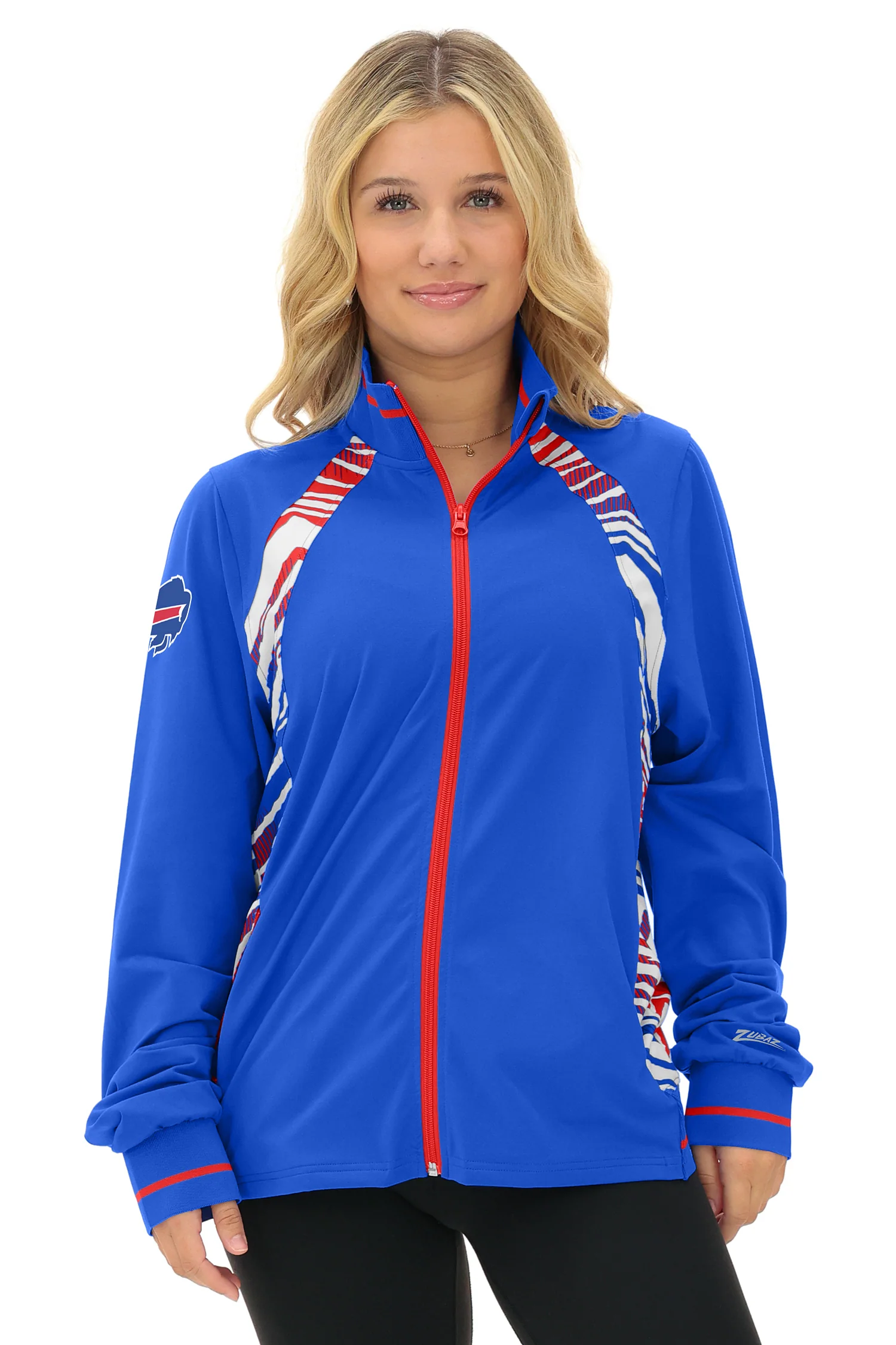 Zubaz NFL Women's Elevated Zebra Ombre Mock Track Full Zip Top, BUFFALO BILLS - Image 16