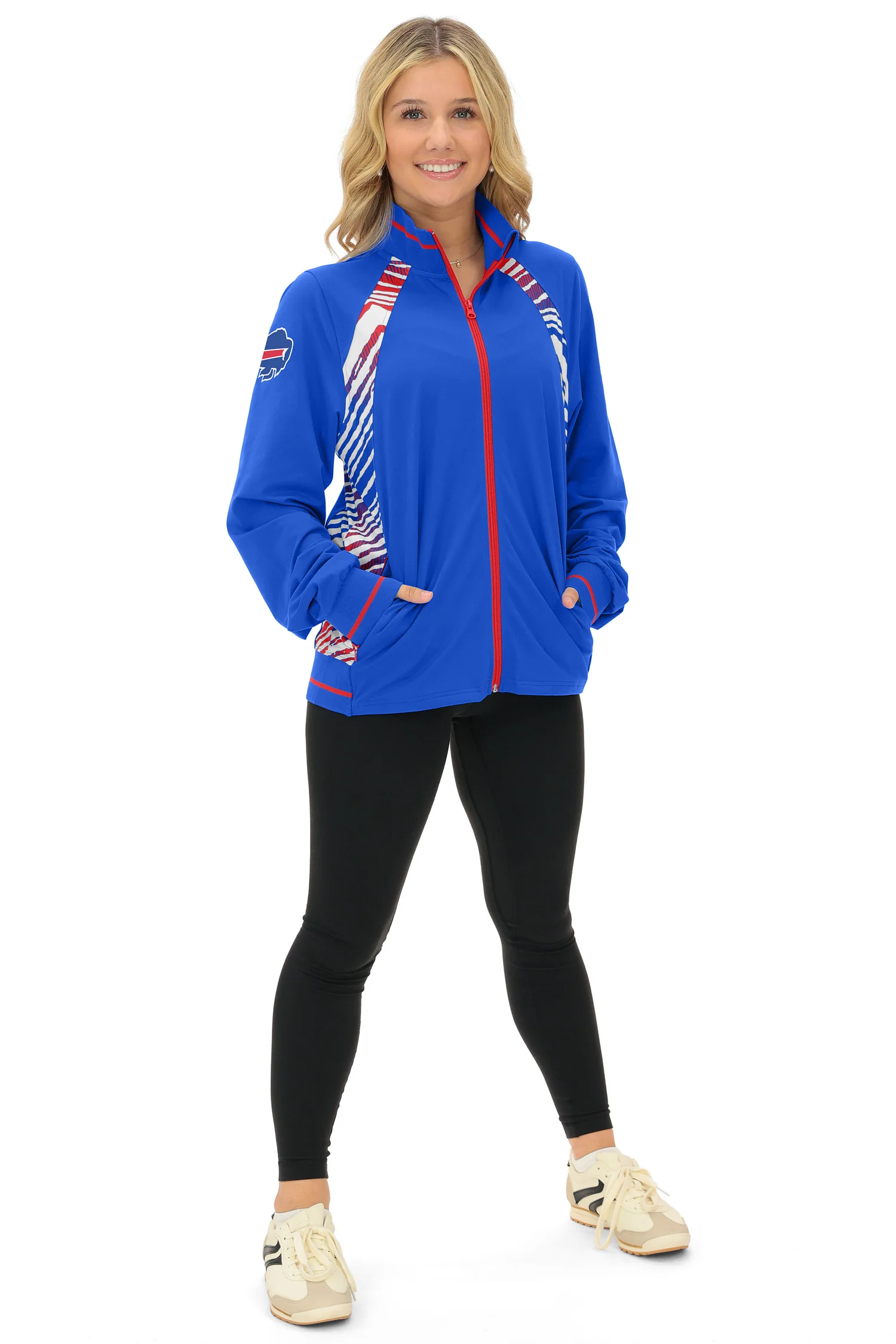 Zubaz NFL Women's Elevated Zebra Ombre Mock Track Full Zip Top, BUFFALO BILLS - Image 8
