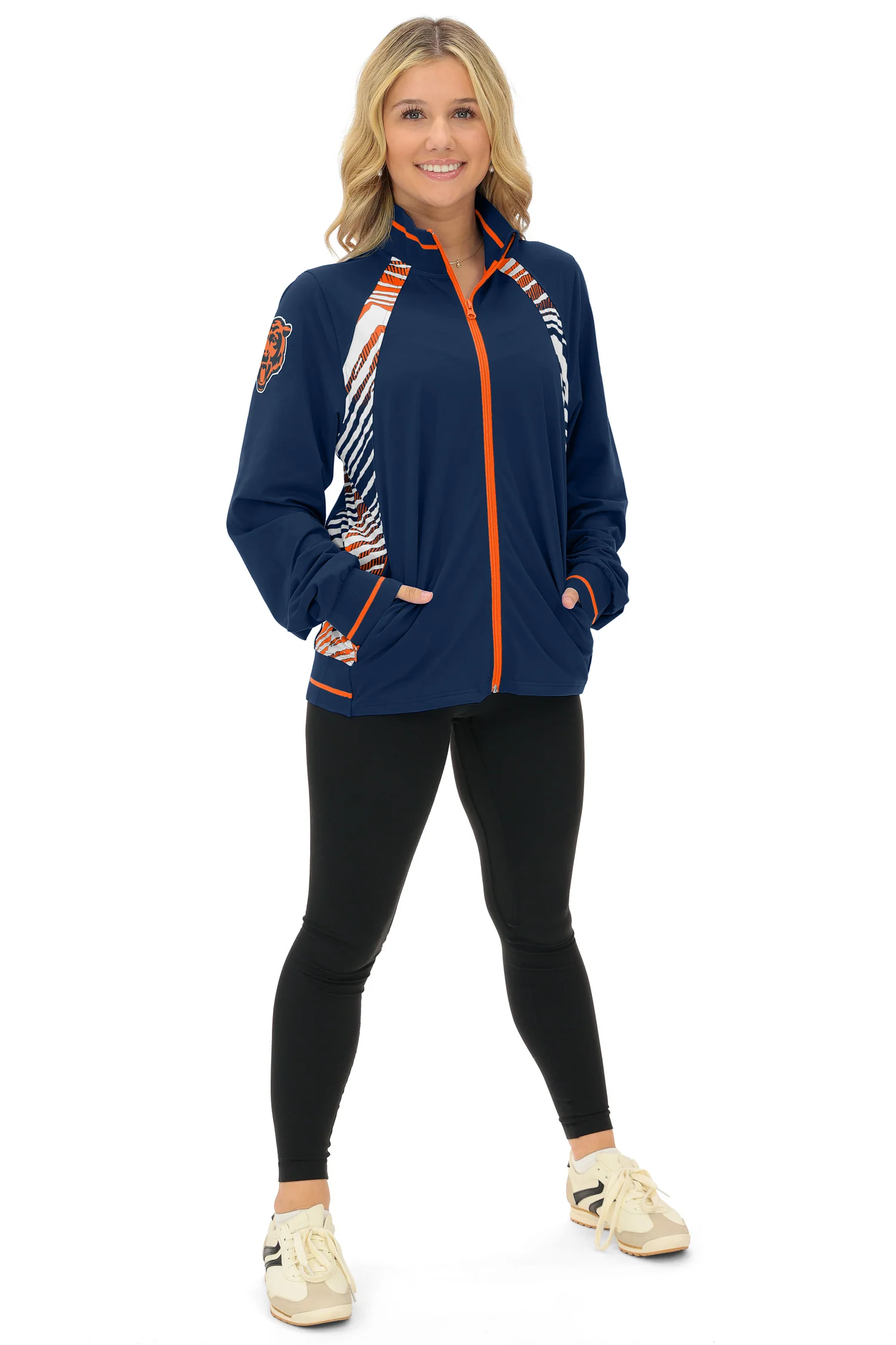 Zubaz NFL Women's Elevated Zebra Ombre Mock Track Full Zip Top, CHICAGO BEARS - Image 23