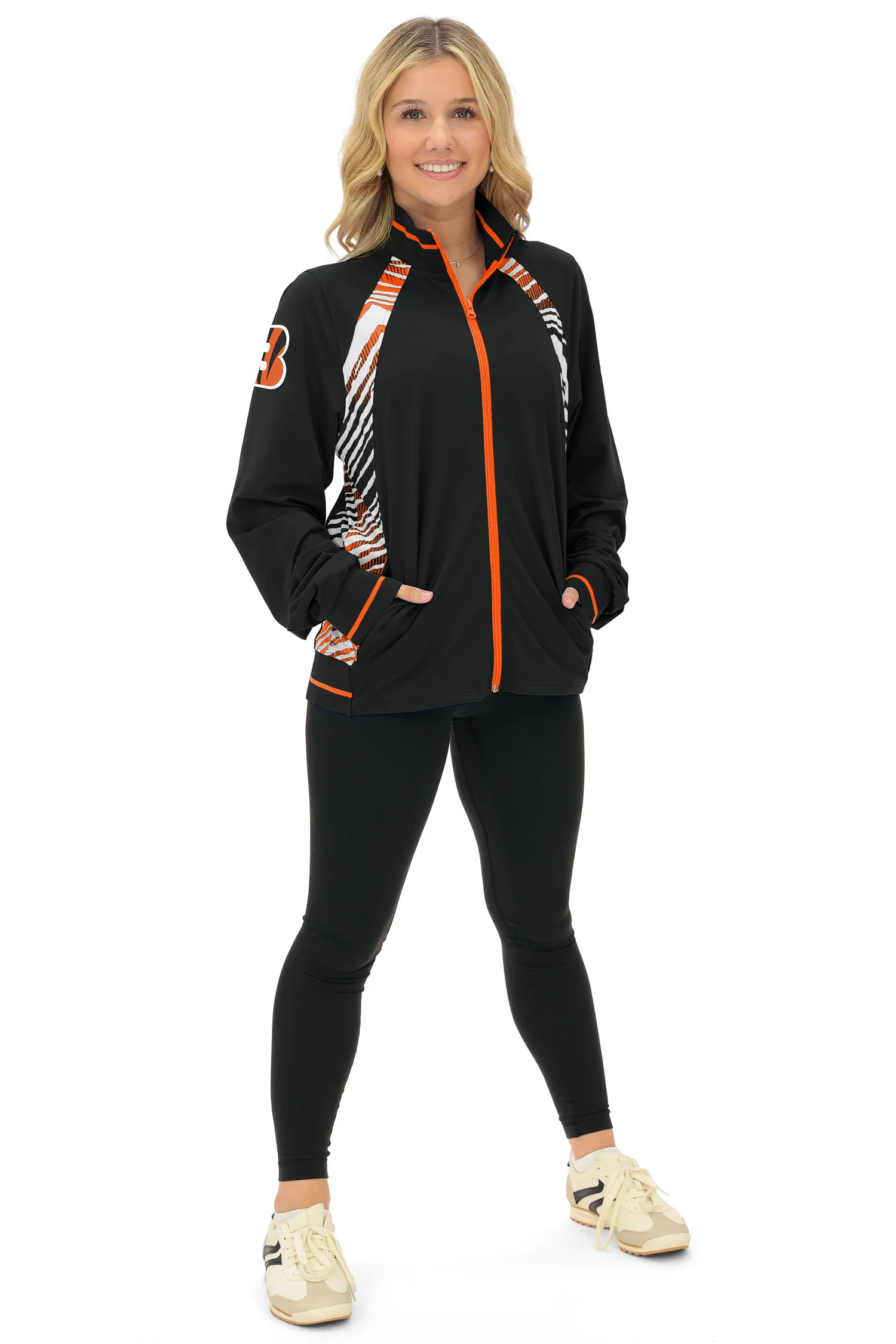 Zubaz NFL  Women's Elevated Zebra Ombre Mock Track Full Zip Top, CINCINNATI BENGALS - Image 17