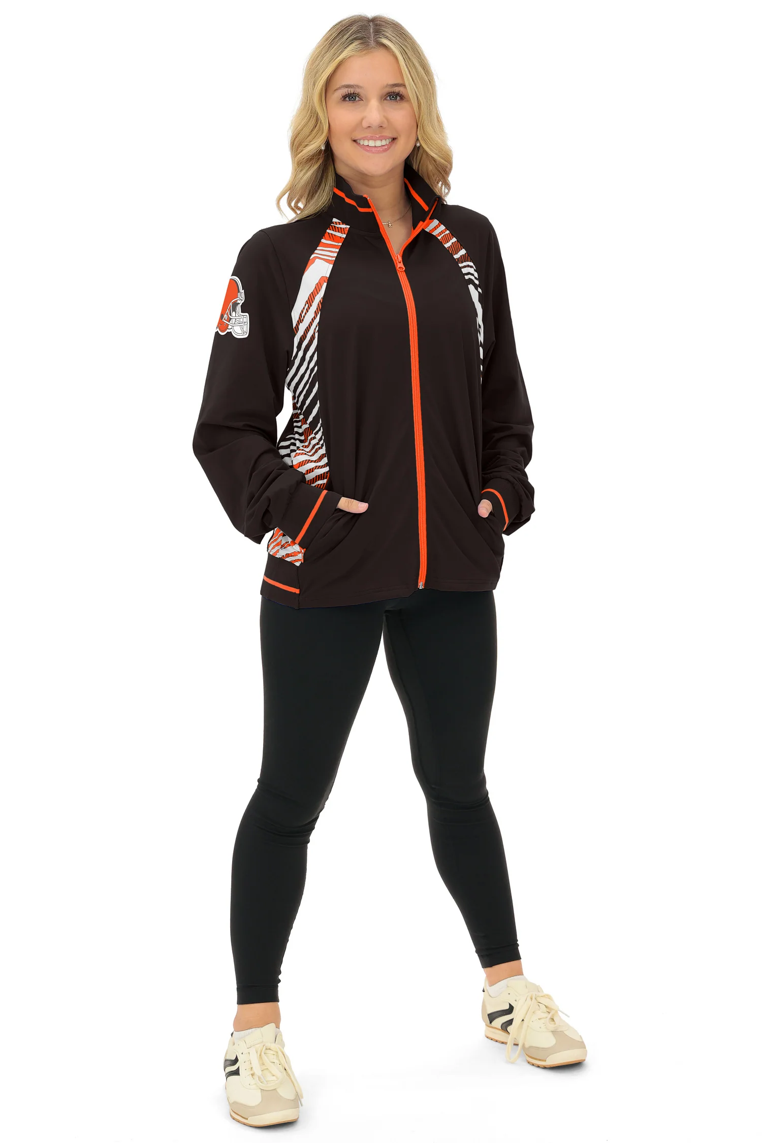 Zubaz NFL Women's Elevated Zebra Ombre Mock Track Full Zip Top, CLEVELAND BROWNS - Image 11