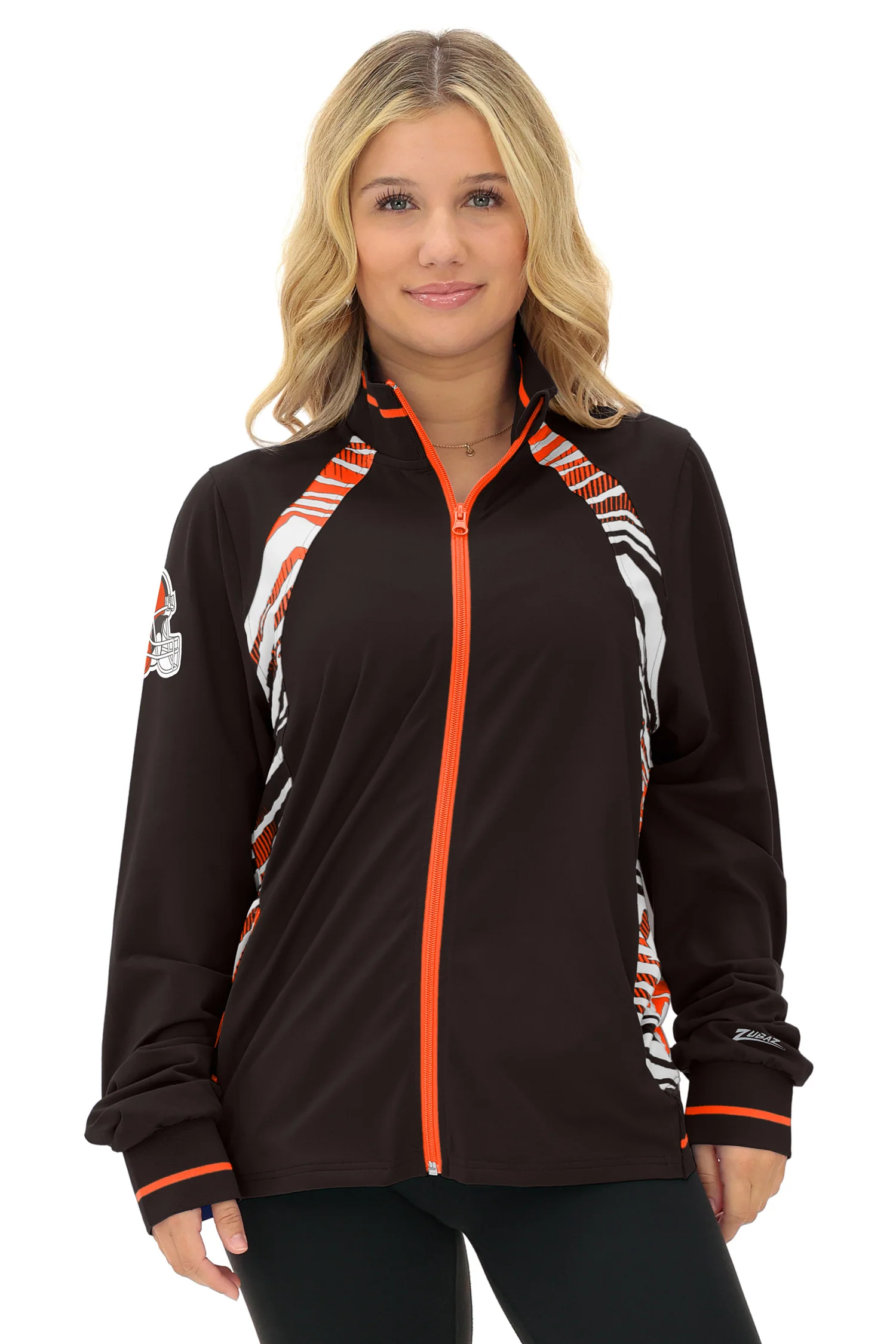 Zubaz NFL Women's Elevated Zebra Ombre Mock Track Full Zip Top, CLEVELAND BROWNS - Image 25