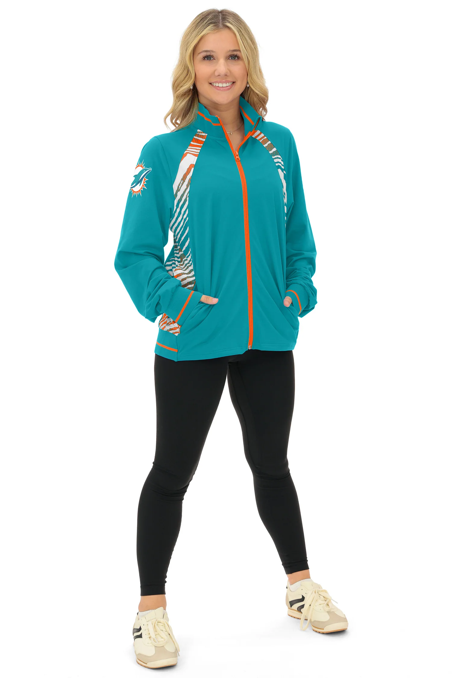Zubaz NFL Women's Elevated Zebra Ombre Mock Track Full Zip Top, MIAMI DOLPHINS - Image 20