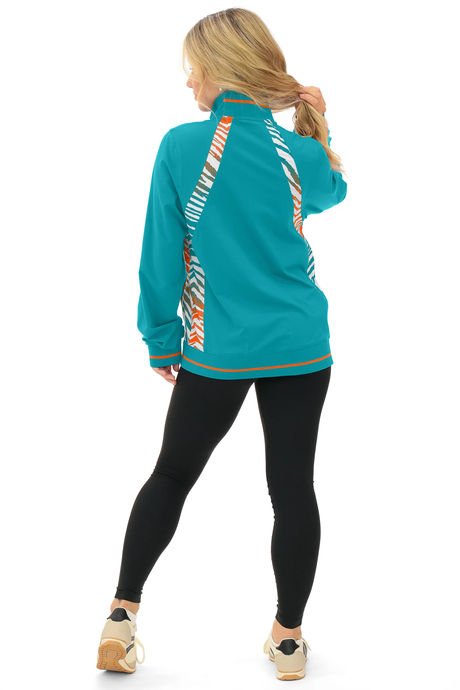 Zubaz NFL Women's Elevated Zebra Ombre Mock Track Full Zip Top, MIAMI DOLPHINS - Image 9